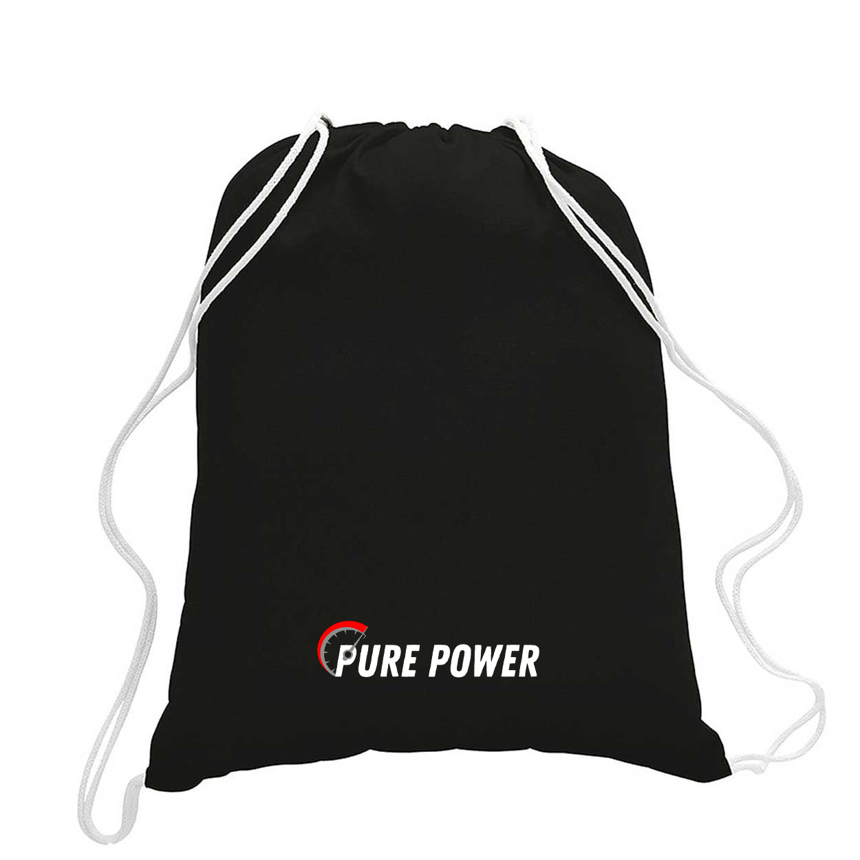 Ride Pure Power Logo Classic Drawstring Sport Pack Bag/Cinch Sack Black (White Logo)