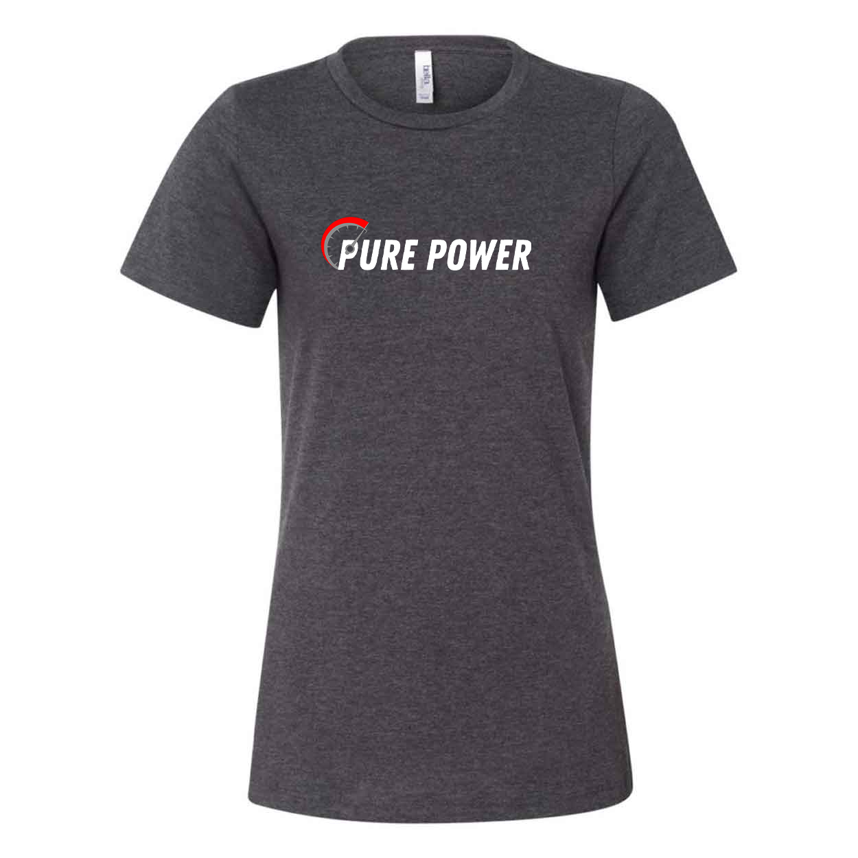 Ride Pure Power Logo Classic Women's Relaxed Jersey T-Shirt Dark Gray Heather (White Logo)