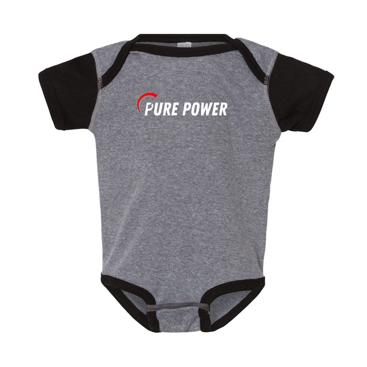 Ride Pure Power Logo Classic Infant Baby Onesie Heather Gray/Black Trim (White Logo)