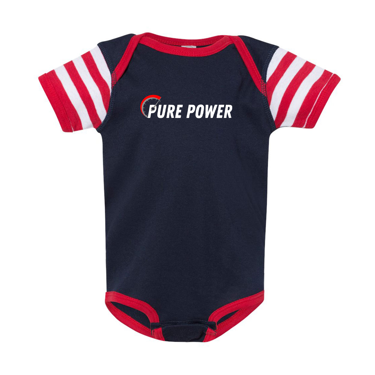 Ride Pure Power Logo Classic Infant Baby Onesie Navy/Red/White Stripes (White Logo)