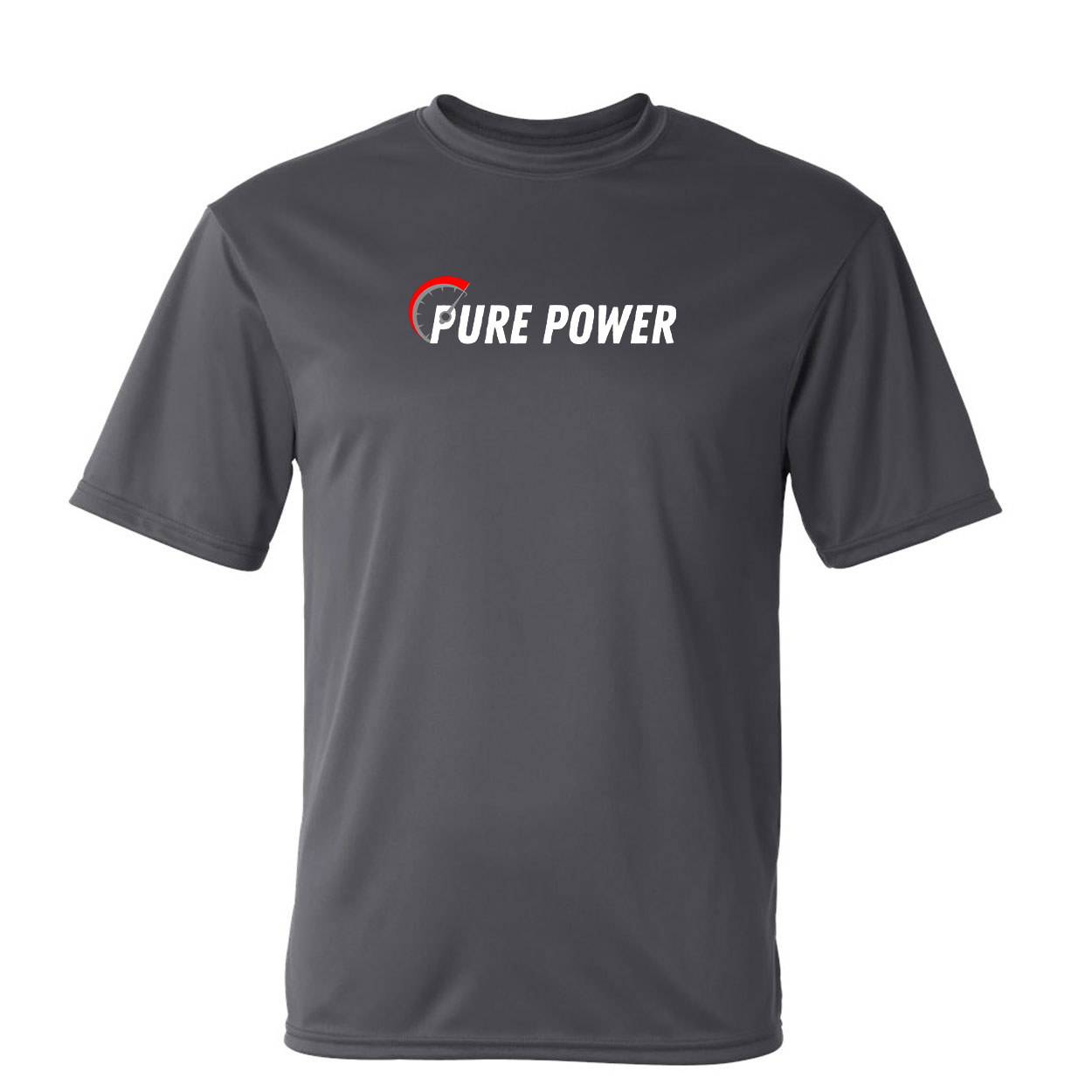 Ride Pure Power Logo Classic Unisex Performance T-Shirt Graphite Gray (White Logo)