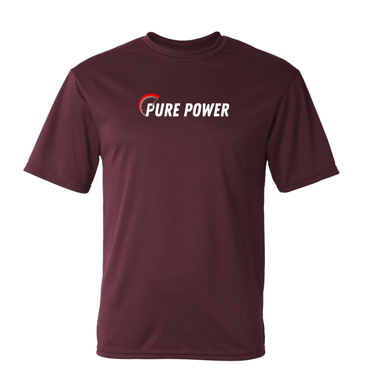 Ride Pure Power Logo Classic Unisex Performance T-Shirt Maroon (White Logo)