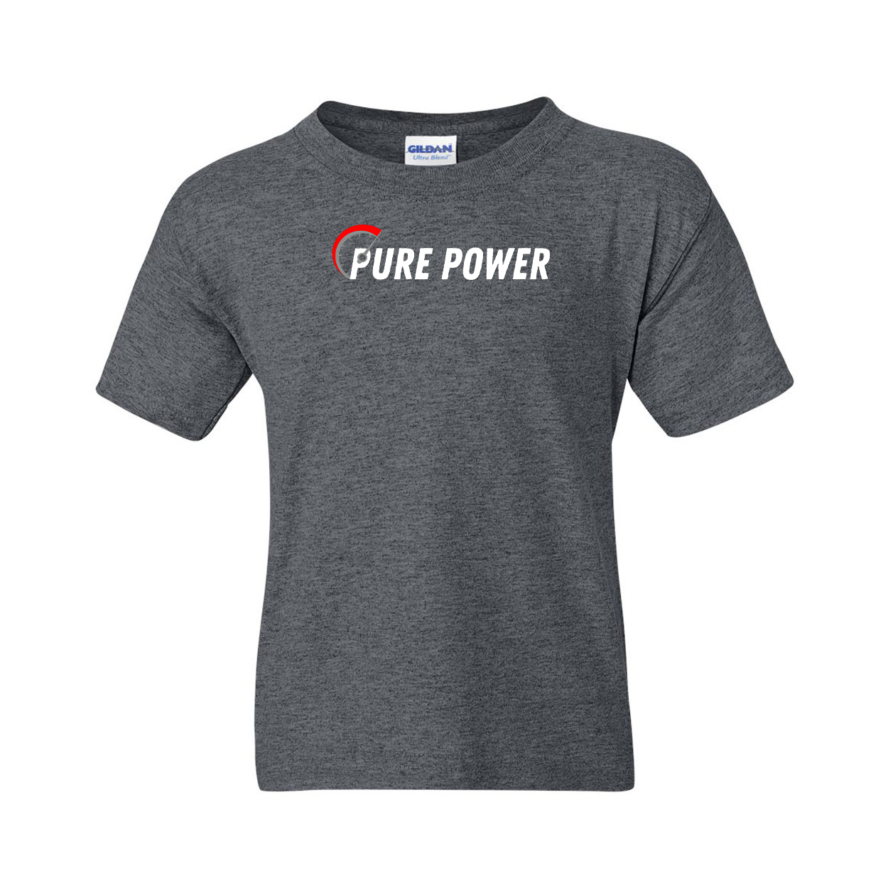 Ride Pure Power Logo Classic Youth T-Shirt Dark Heather Gray (White Logo)