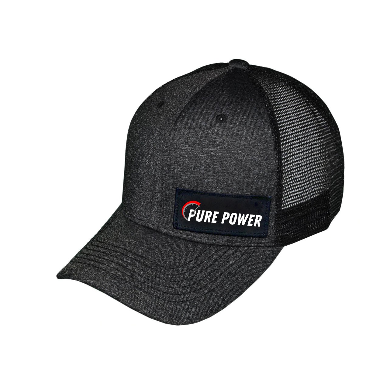 Ride Pure Power Logo Night Out Woven Patch Melange Snapback Trucker Hat Black (White Logo)