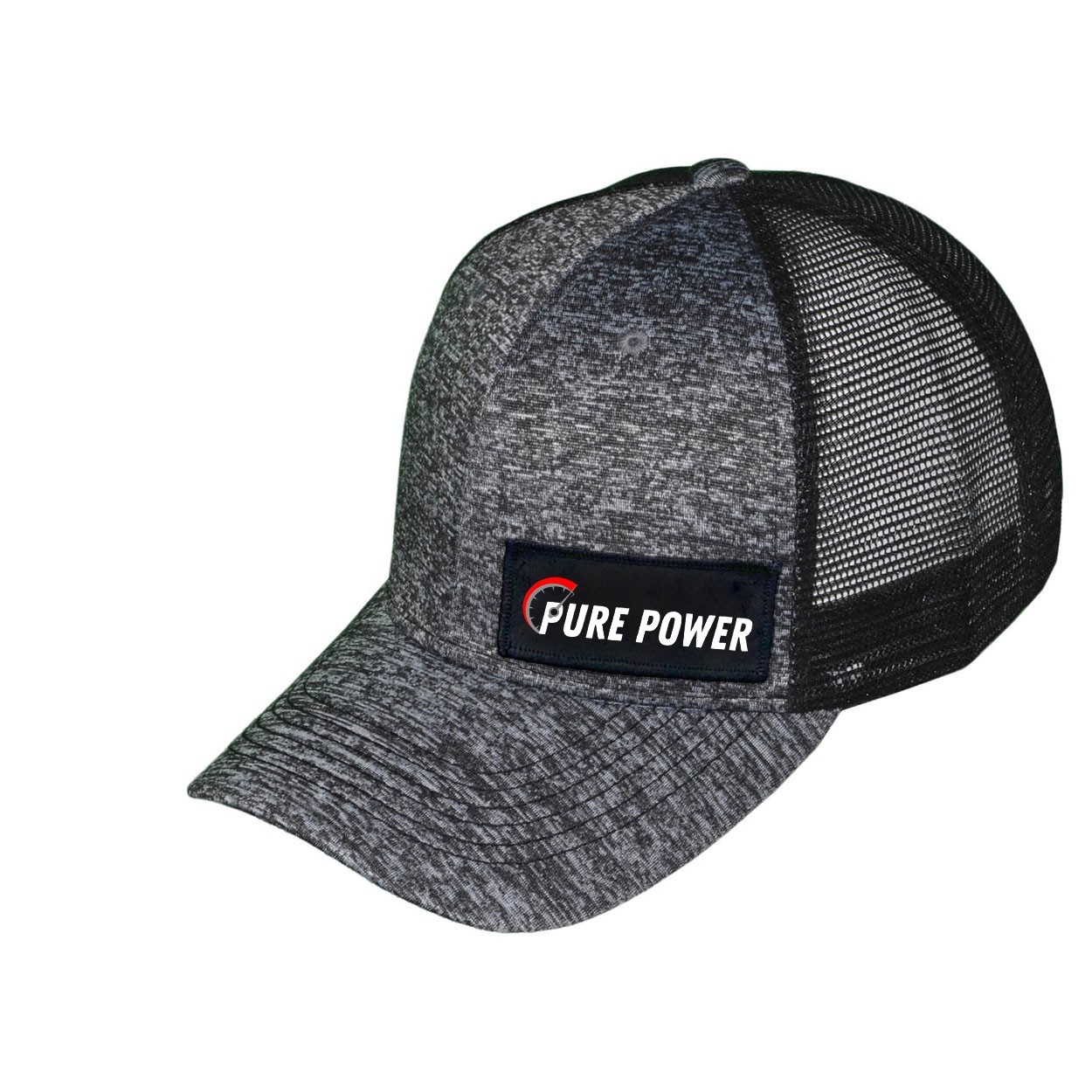 Ride Pure Power Logo Night Out Woven Patch Melange Snapback Trucker Hat Gray/Black (White Logo)