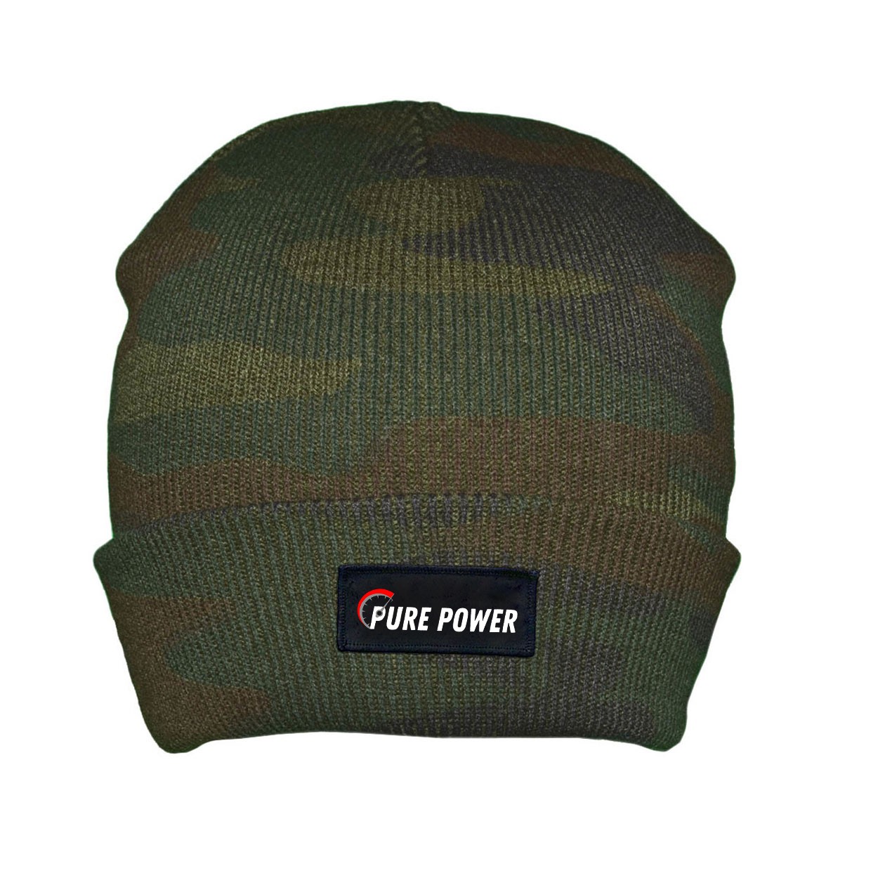 Ride Pure Power Logo Night Out Woven Patch Roll Up Skully Beanie Camo (White Logo)