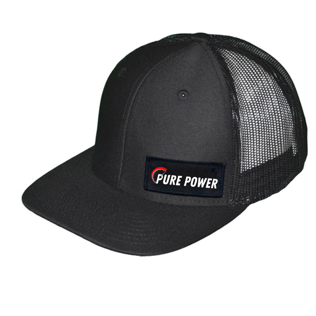 Ride Pure Power Logo Night Out Woven Patch Snapback Trucker Hat Black (White Logo)