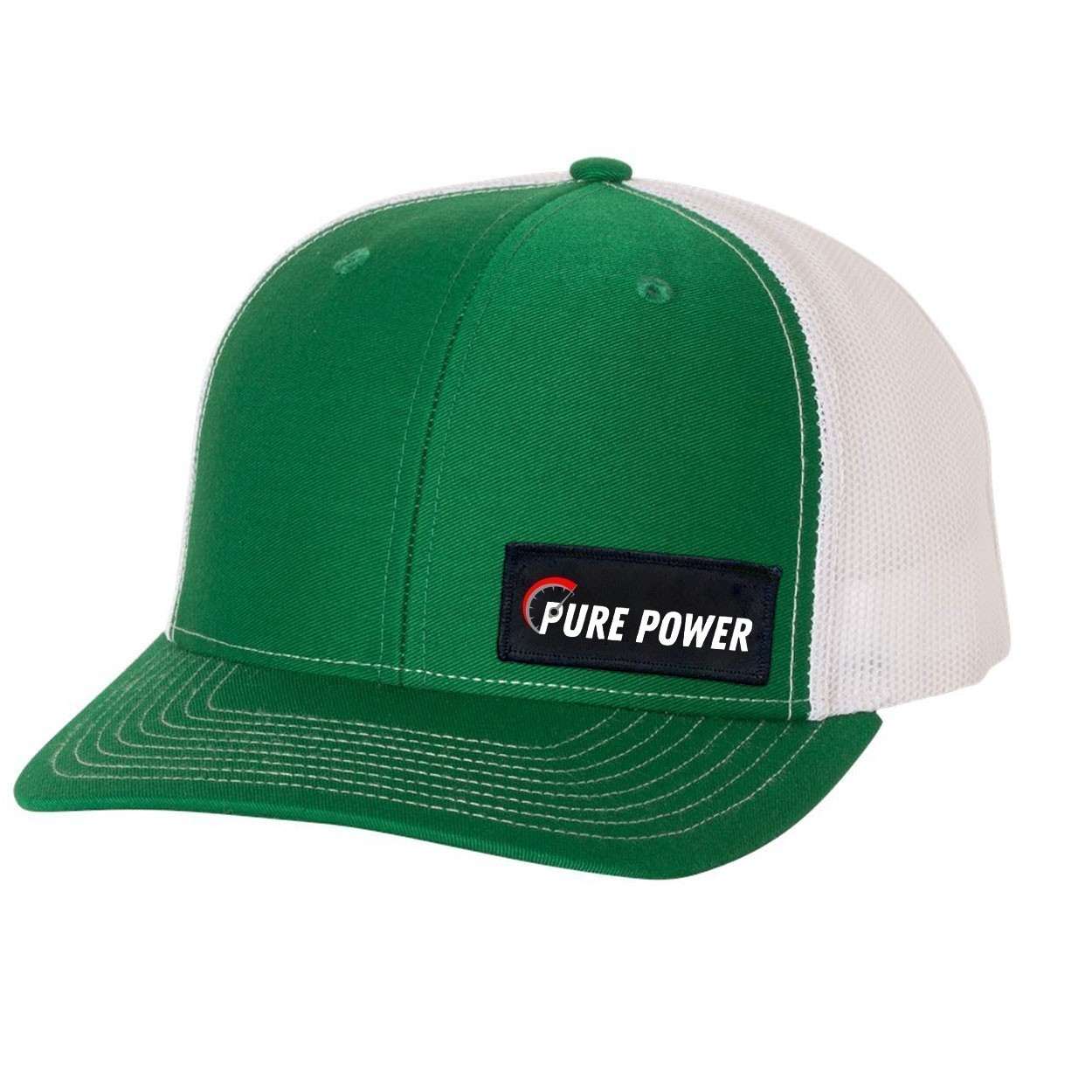 Ride Pure Power Logo Night Out Woven Patch Snapback Trucker Hat Green/White (White Logo)