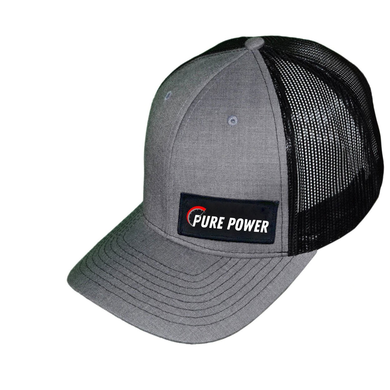 Ride Pure Power Logo Night Out Woven Patch Snapback Trucker Hat Heather Gray/Black (White Logo)