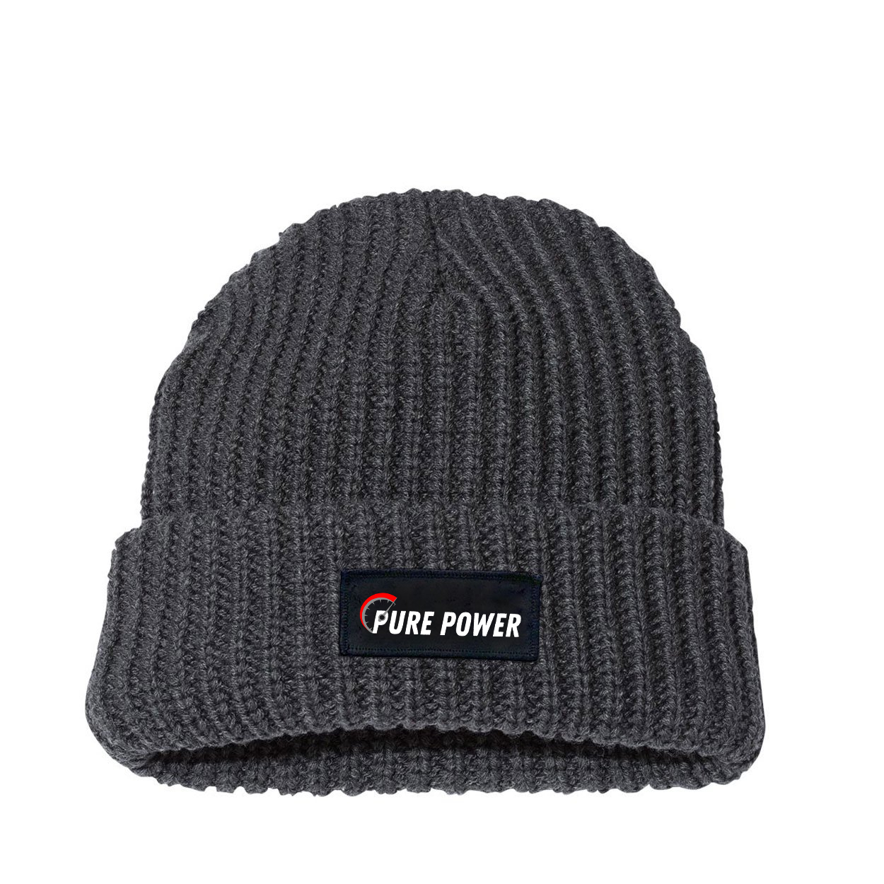 Ride Pure Power Logo Night Out Woven Patch Roll Up Jumbo Chunky Knit Beanie Charcoal (White Logo)