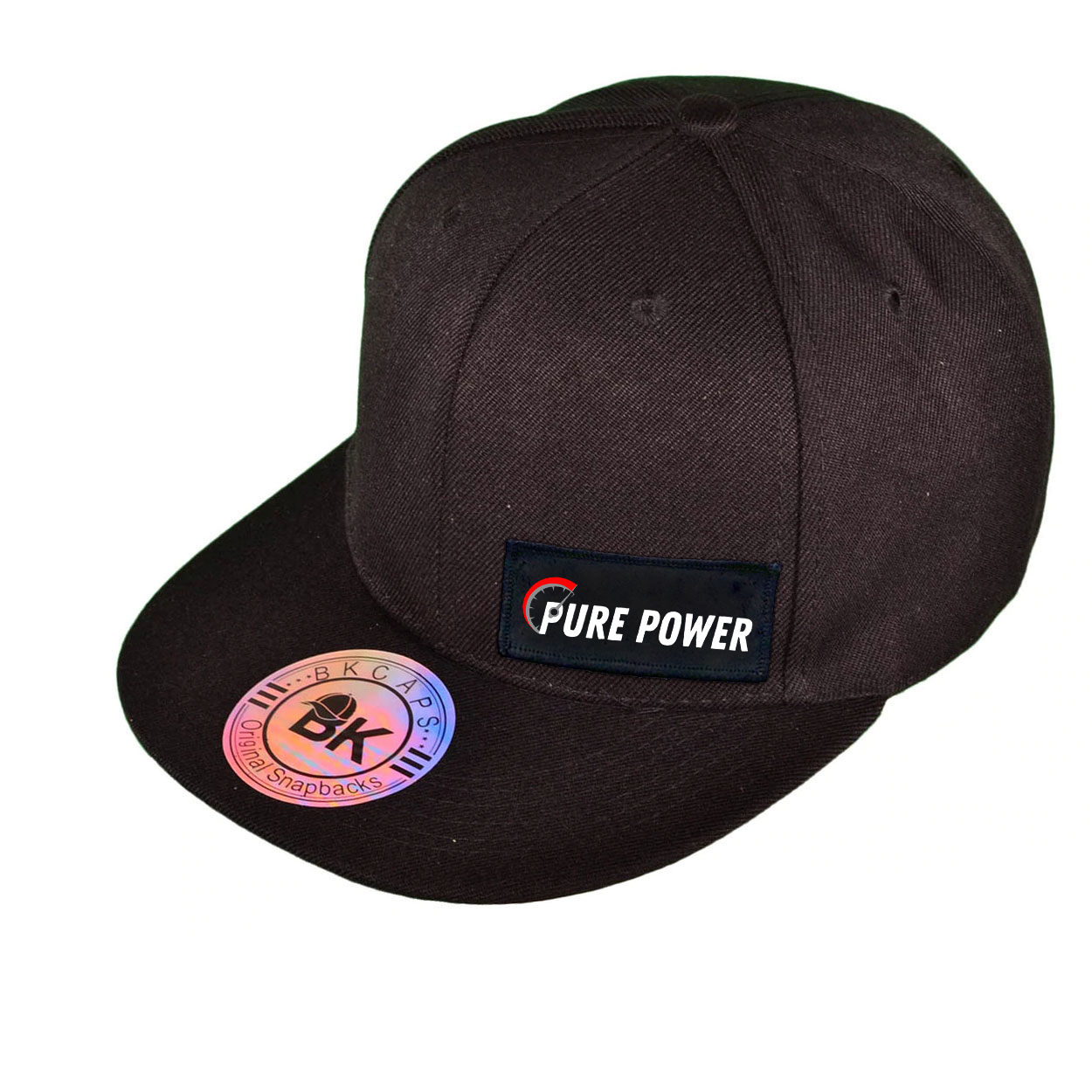 Ride Pure Power Logo Night Out Woven Patch Snapback Flat Brim Hat Black (White Logo)