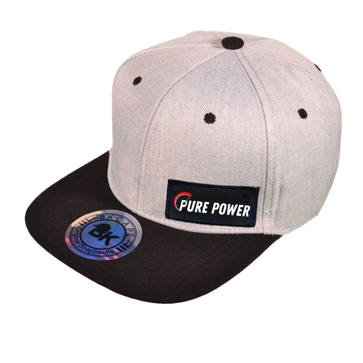 Ride Pure Power Logo Night Out Woven Patch Snapback Flat Brim Hat Heather Gray/Black (White Logo)