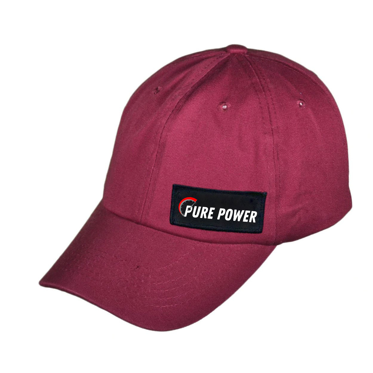 Ride Pure Power Logo Night Out Woven Patch Unstructured Dad Hat Burgundy (White Logo)