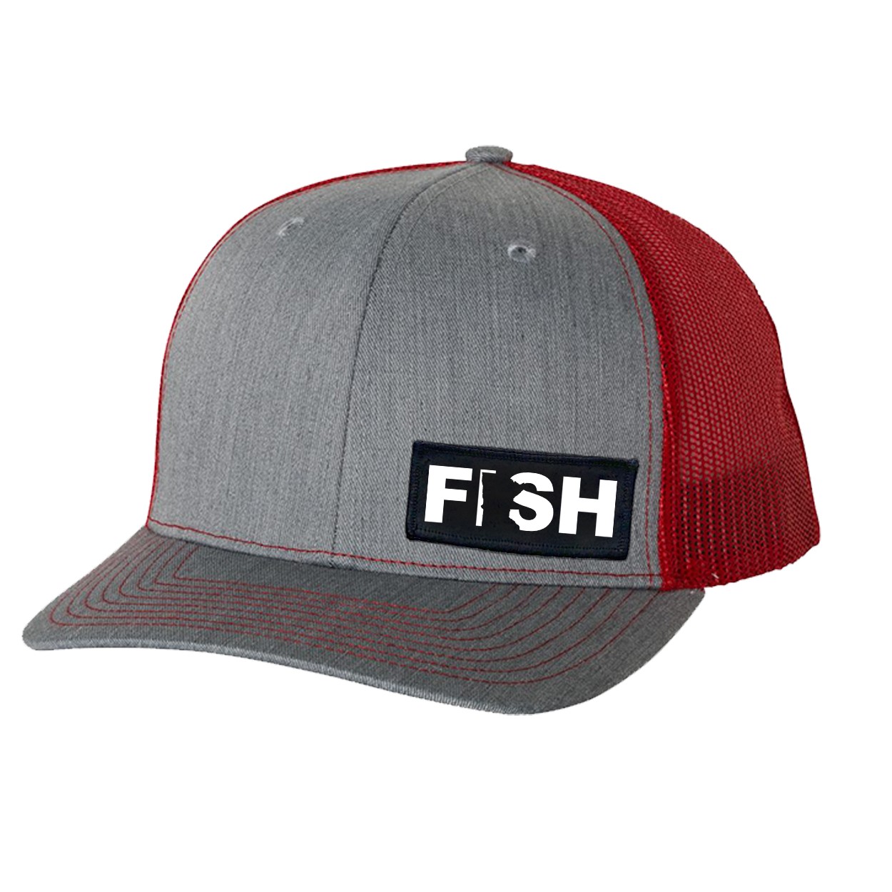 Fish Minnesota Night Out Woven Patch Snapback Trucker Hat Heather Heather Grey/Red (White Logo)