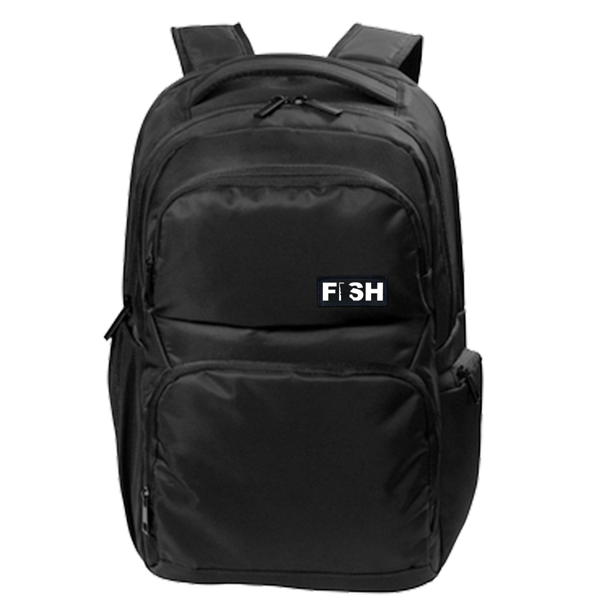 Fish Minnesota Night Out Woven Patch Transit Backpack Black (White Logo)