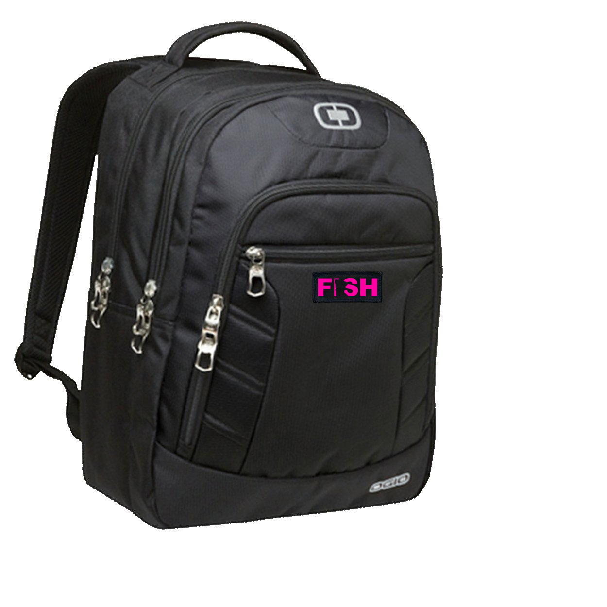 Fish Minnesota Night Out Woven Patch Ogio Colton Backpack Black (Pink Logo)