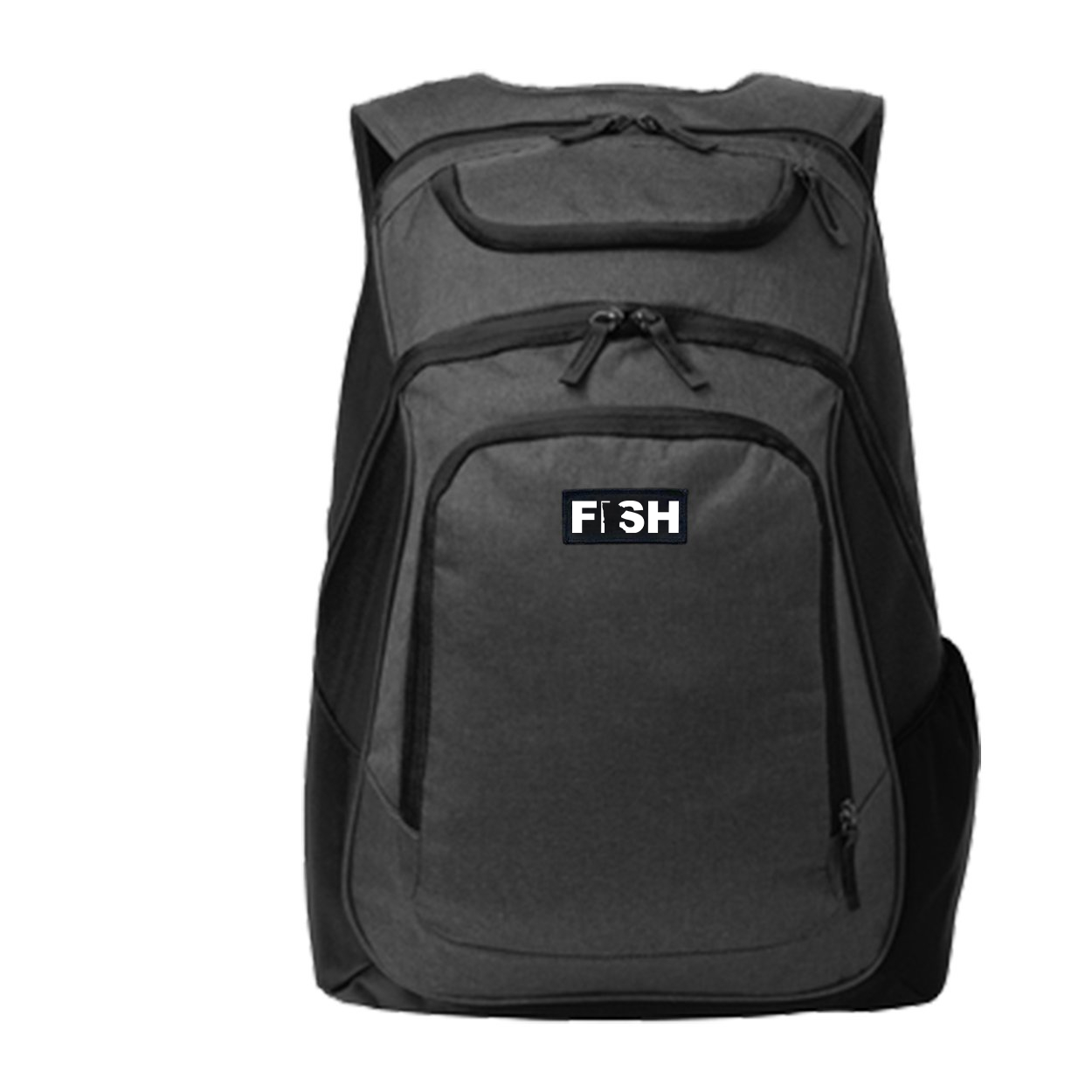 Fish Minnesota Night Out Woven Patch Exec Backpack Graphite Heather Black (White Logo)