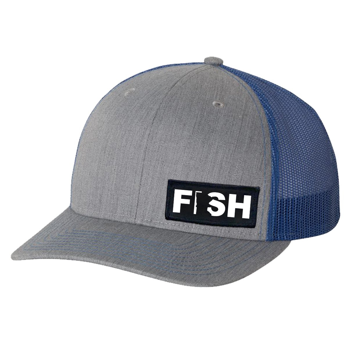 Fish Minnesota Night Out Woven Patch Snapback Trucker Hat Heather Grey/Royal (White Logo)