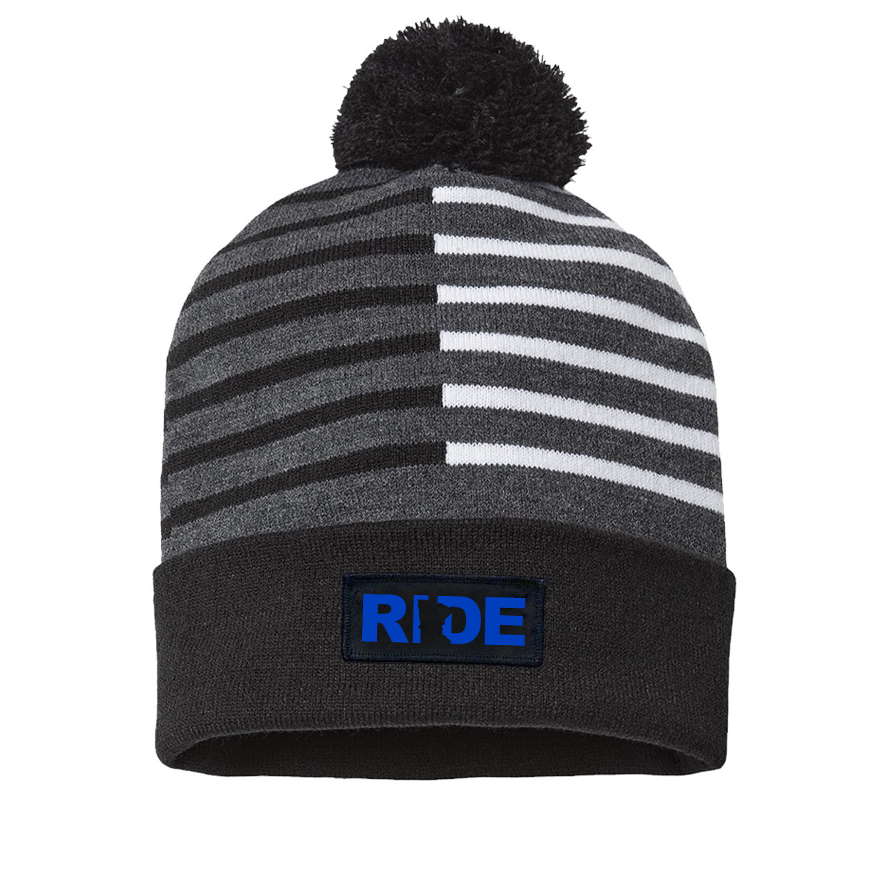 Ride Minnesota Night Out Woven Patch Roll Up Pom Knit Beanie Half Color Black/White (Pink Logo)