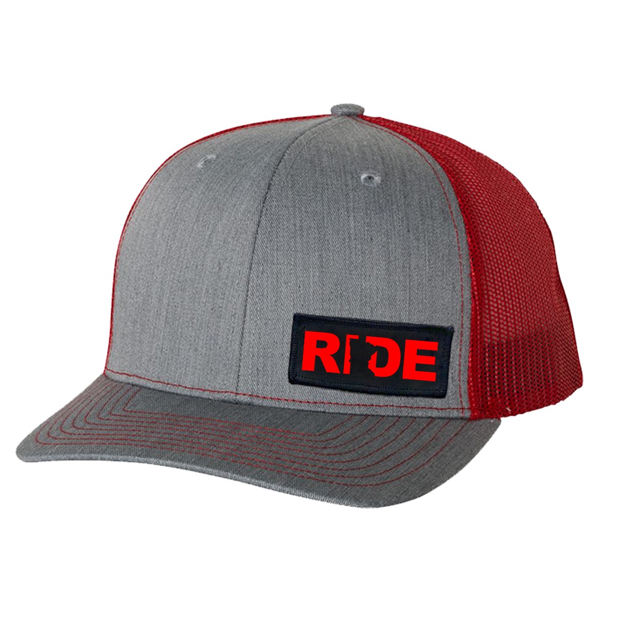 Ride Minnesota Night Out Woven Patch Snapback Trucker Hat Heather Heather Grey/Red (Red Logo)