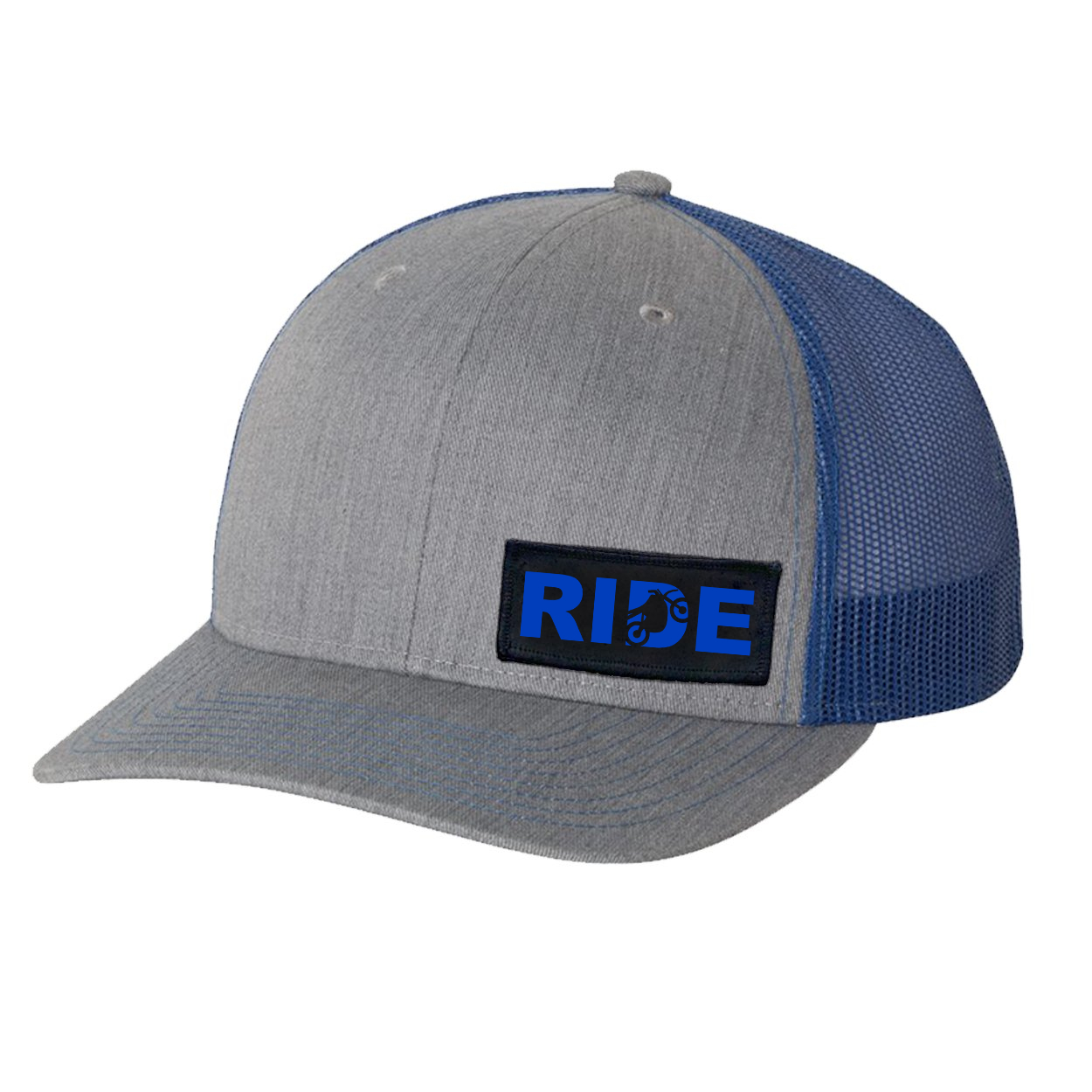 Ride Moto Logo Night Out Woven Patch Snapback Trucker Hat Heather Grey/Royal (Blue Logo)