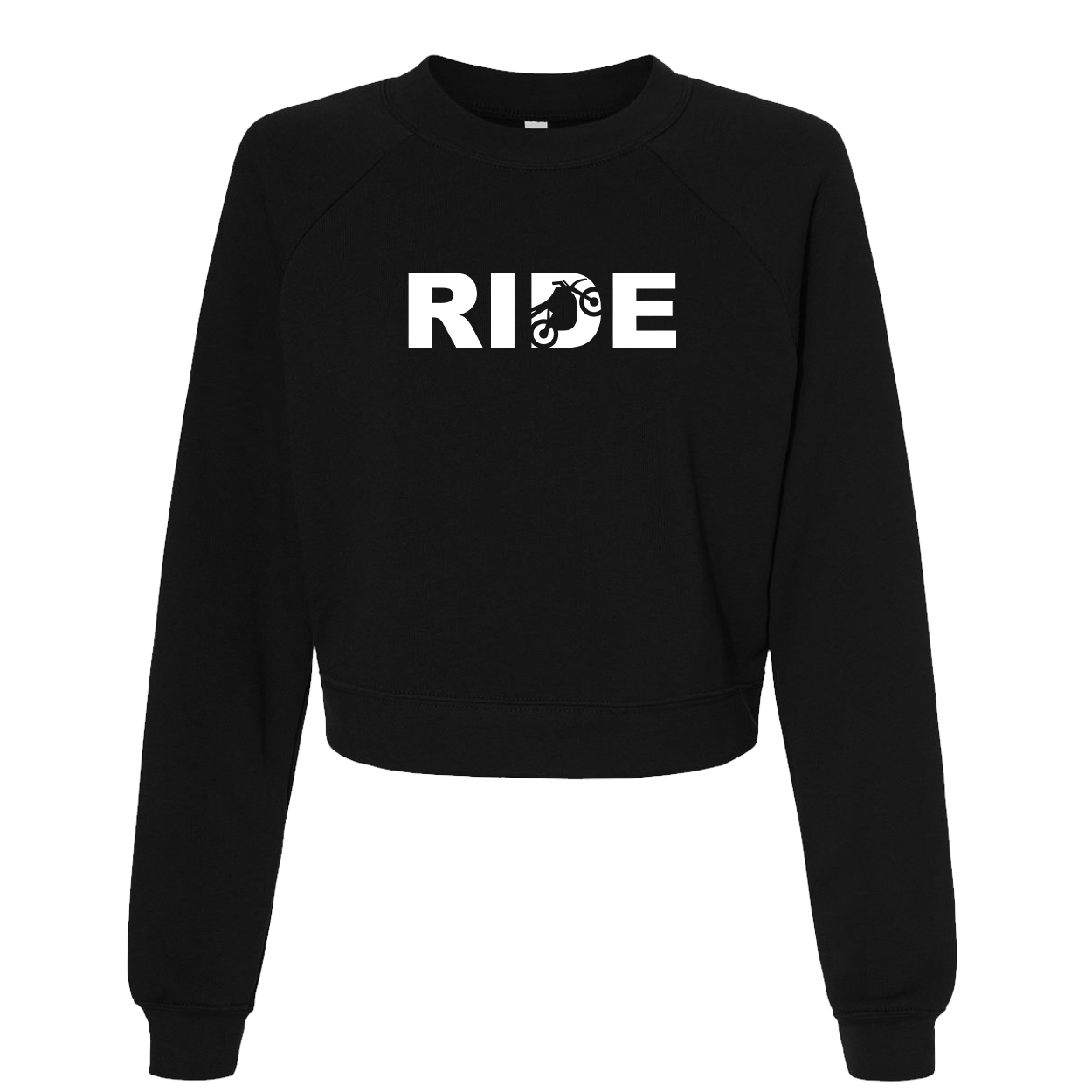Ride Moto Logo Classic Women's Raglan Pullover Fleece Black (White Logo)