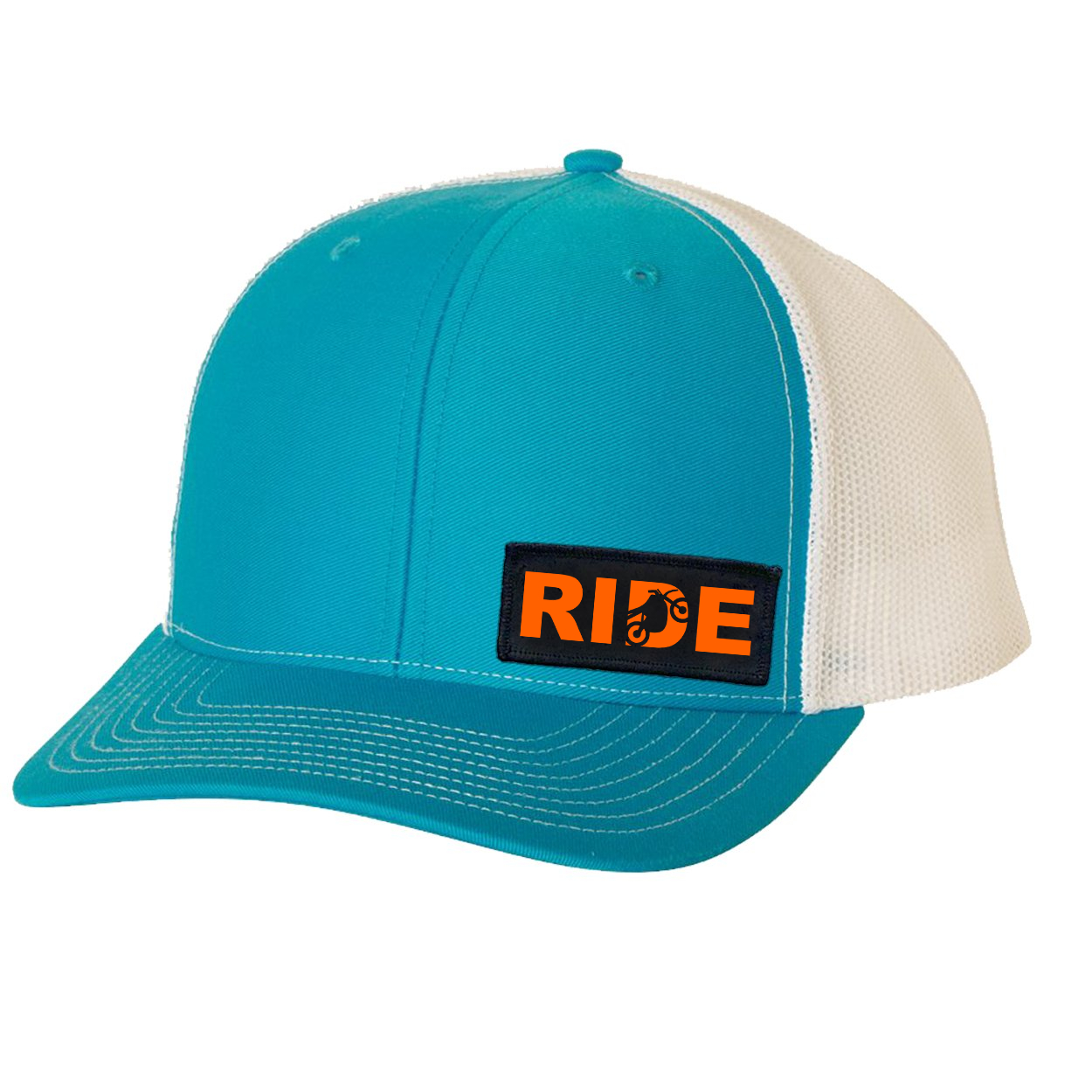 Ride Moto Logo Night Out Woven Patch Snapback Hat Cyan/ White (Orange Logo)