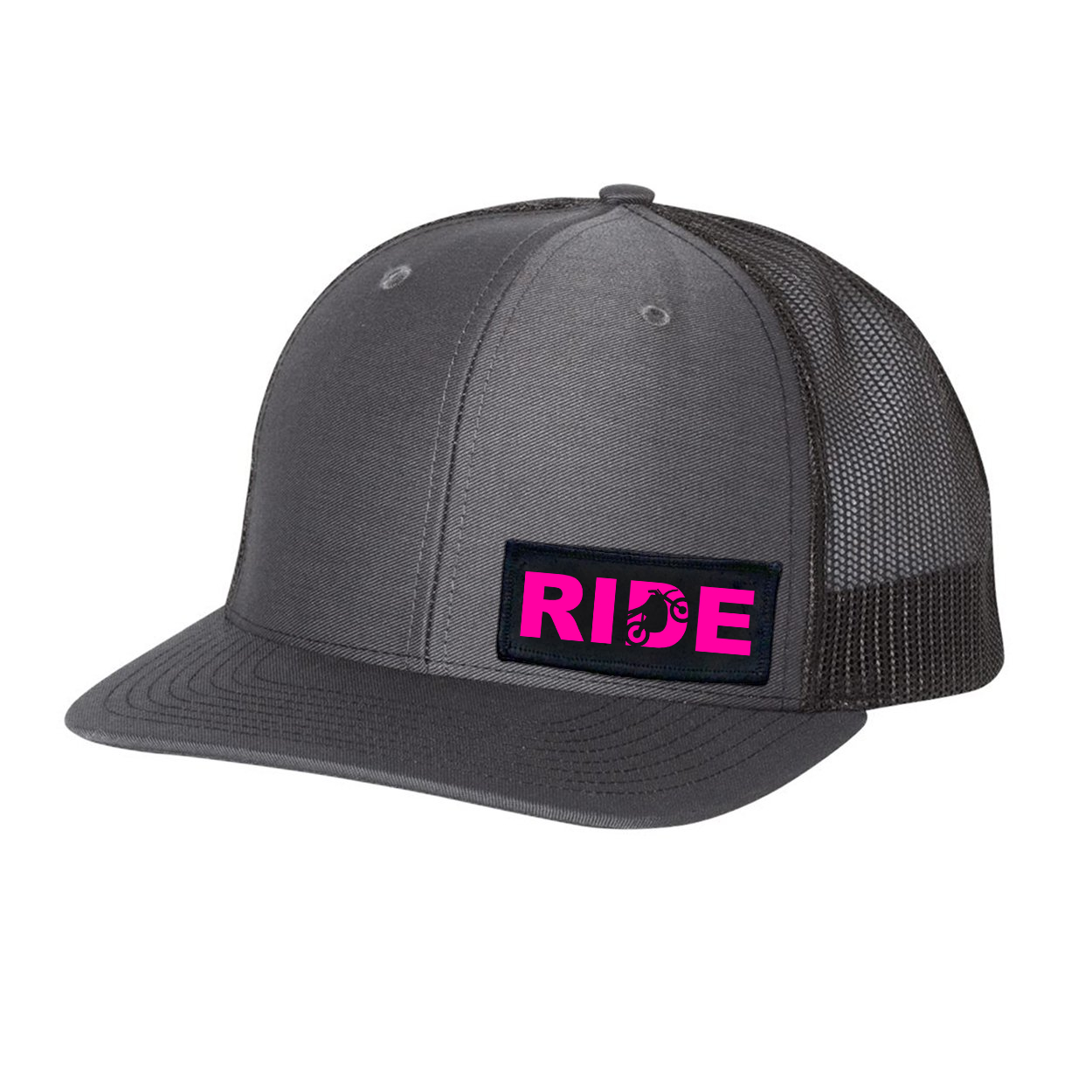 Ride Moto Logo Night Out Woven Patch Flex-Fit Hat Gray/Black (Pink Logo)