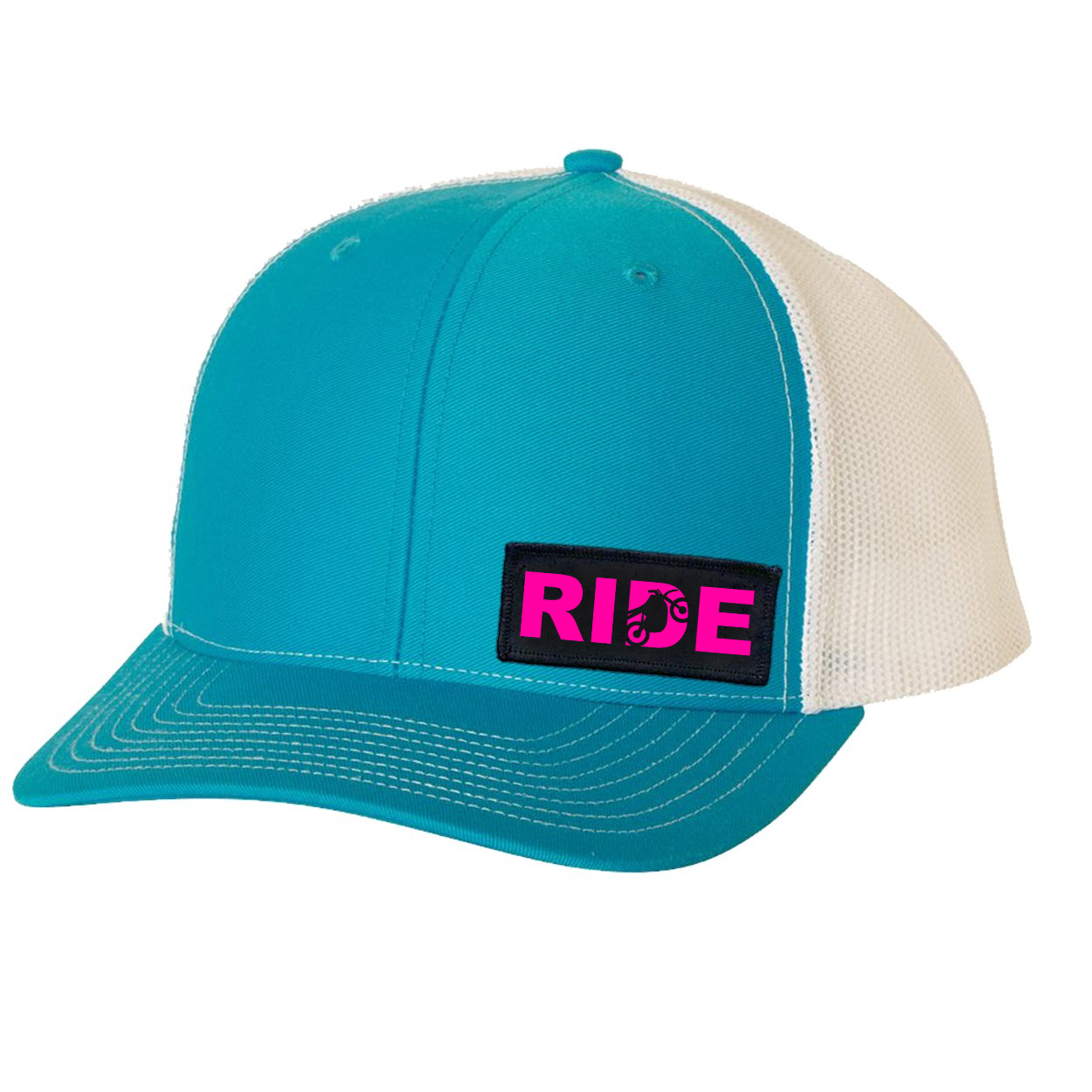 Ride Moto Logo Night Out Woven Patch Snapback Hat Cyan/ White (Pink Logo)