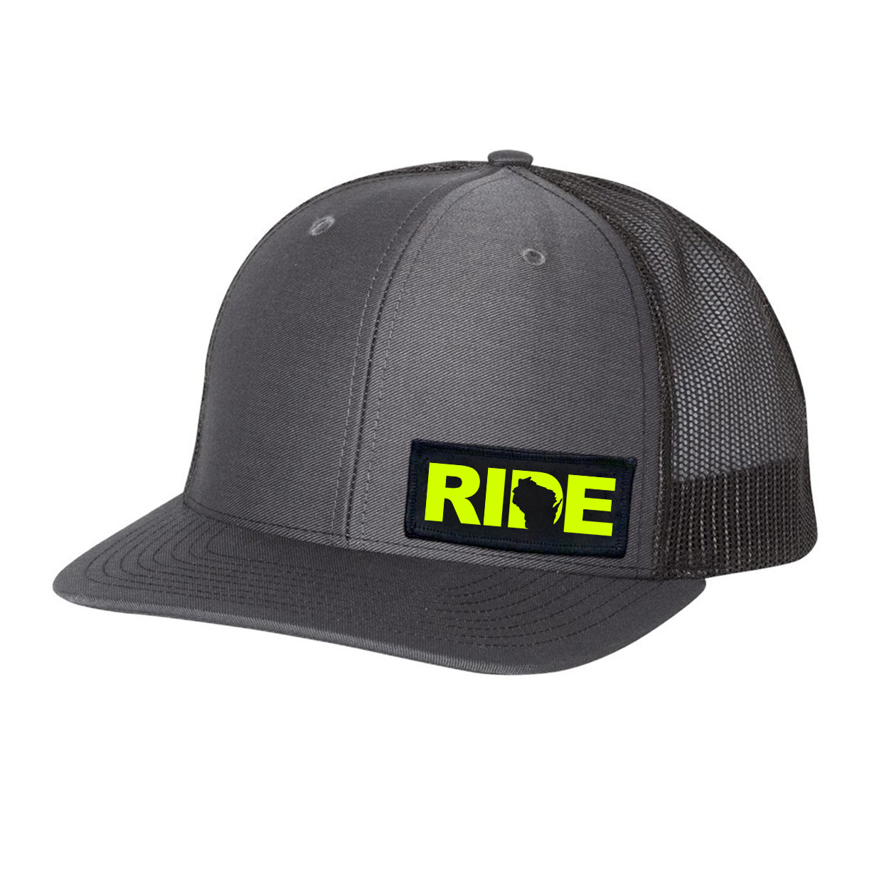Ride Wisconsin Night Out Woven Patch Flex-Fit Hat Gray/Black (Hi-Vis Logo)
