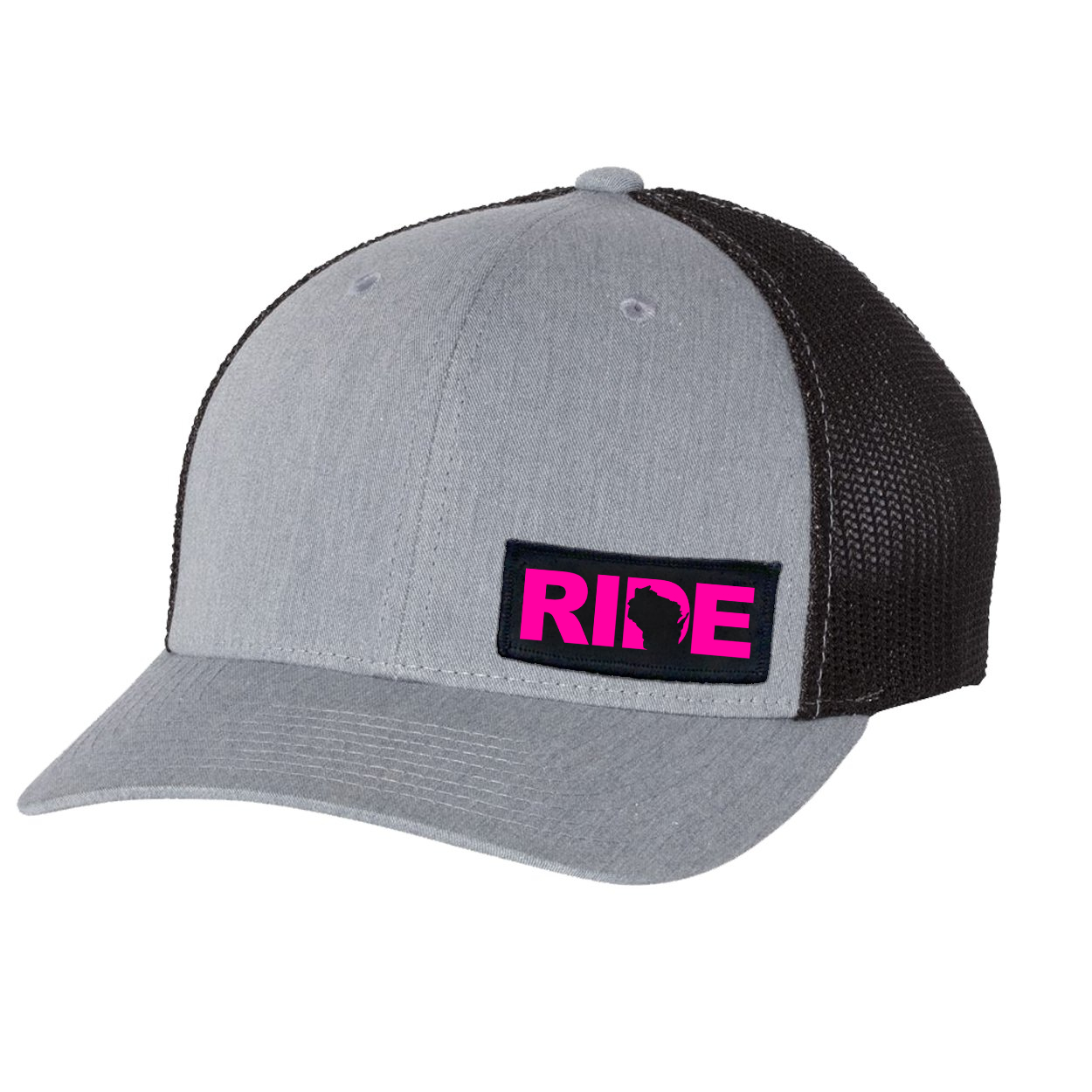 Ride Wisconsin Night Out Woven Patch Flex-Fit Hat Heather Gray/Black (Pink Logo)