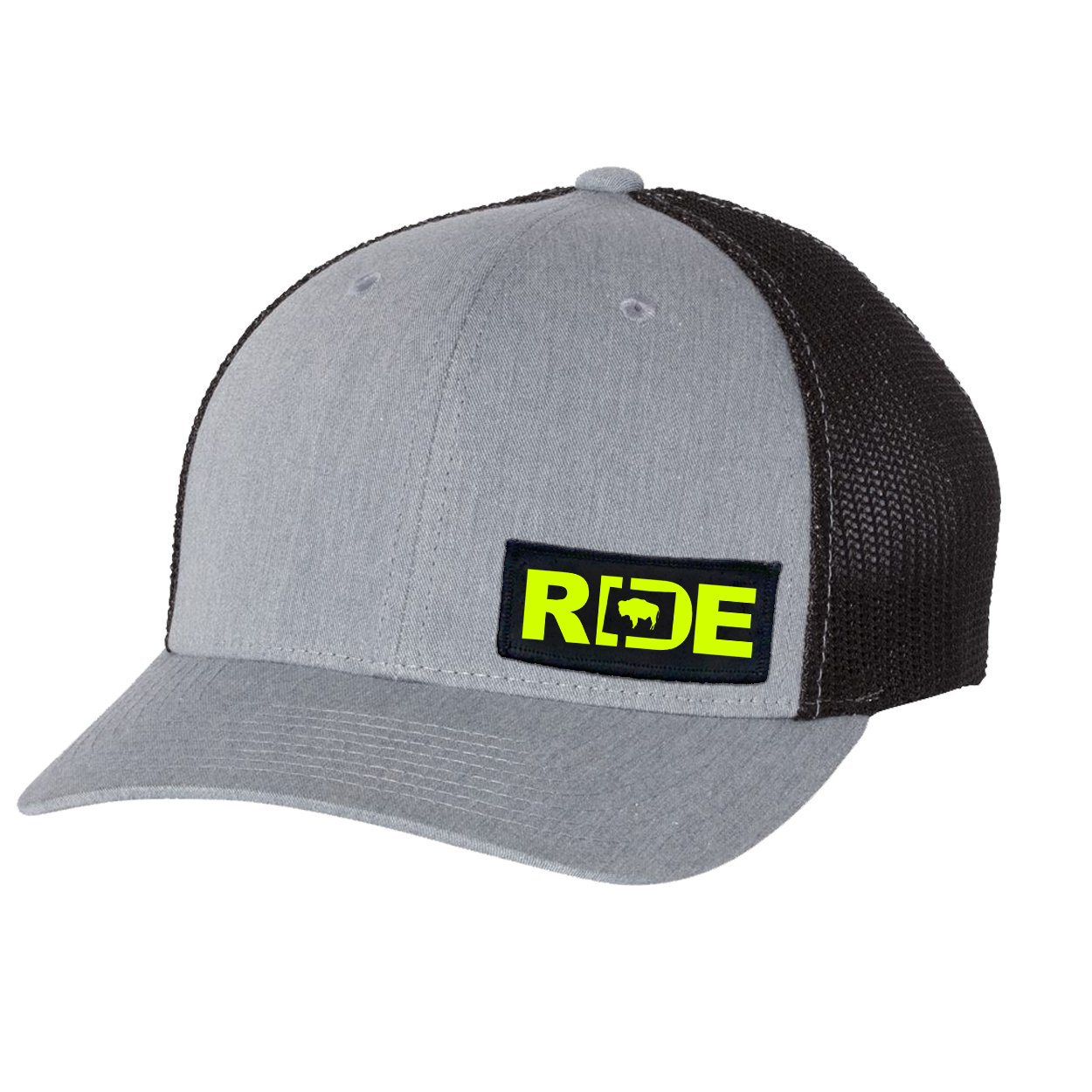 Ride Wyoming Night Out Woven Patch Flex-Fit Hat Heather Gray/Black (Hi-Vis Logo)