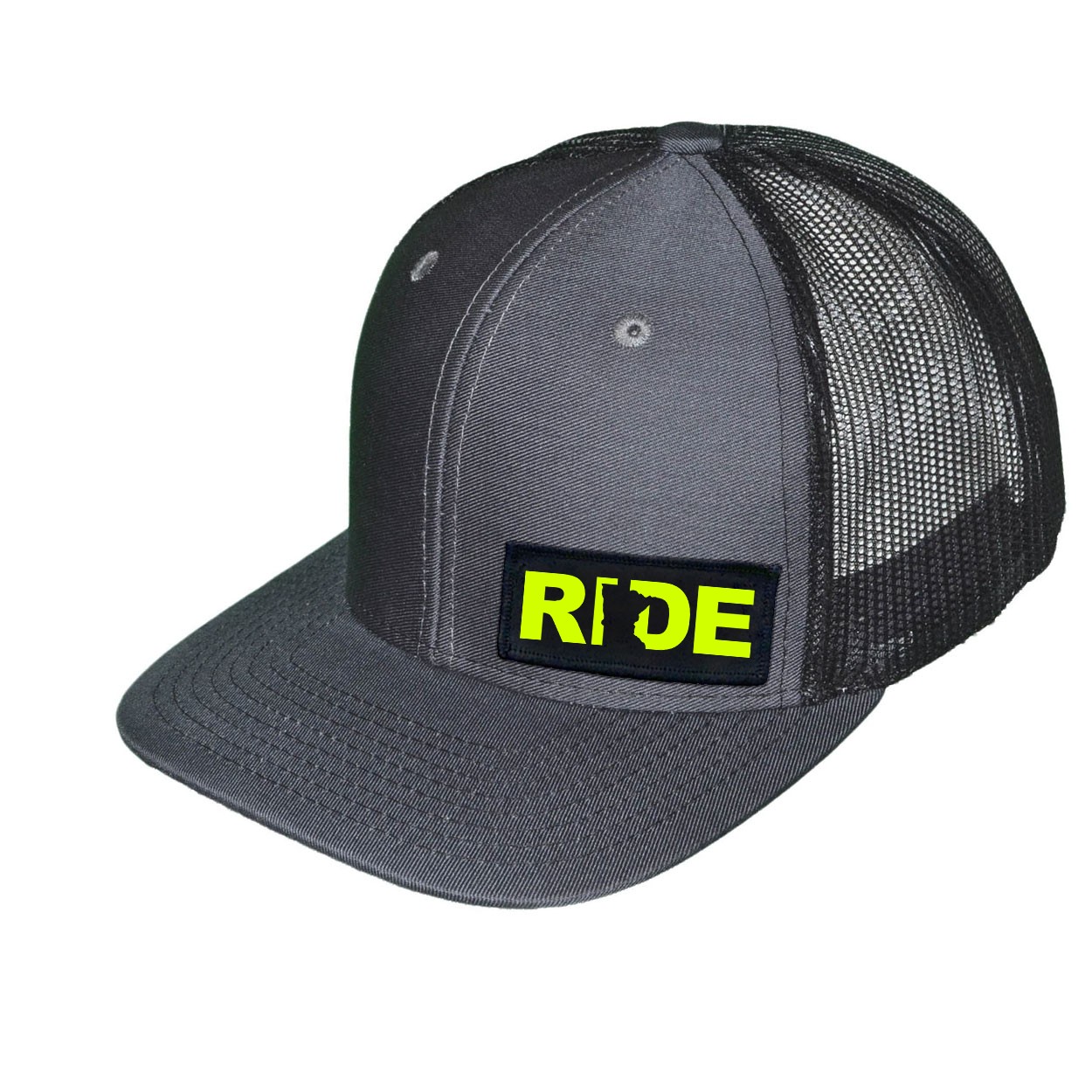 Ride Minnesota Night Out Woven Patch Snapback Trucker Hat Gray/Black (Hi-Vis Logo)