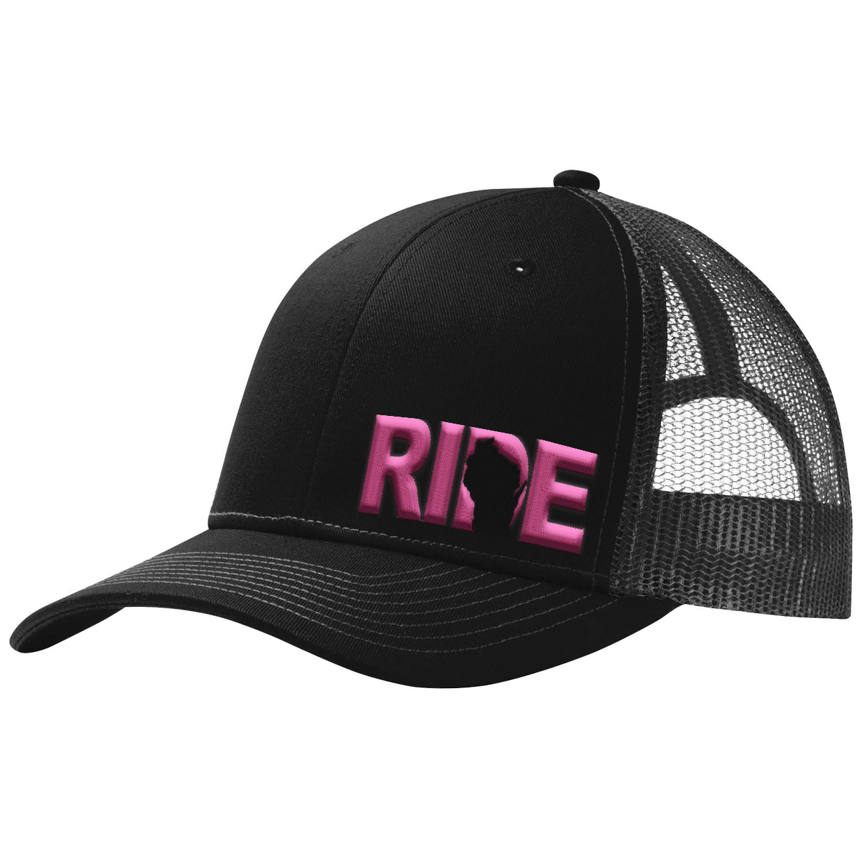 Ride Wisconsin Night Out Pro Embroidered Snapback Trucker Hat Black/Pink