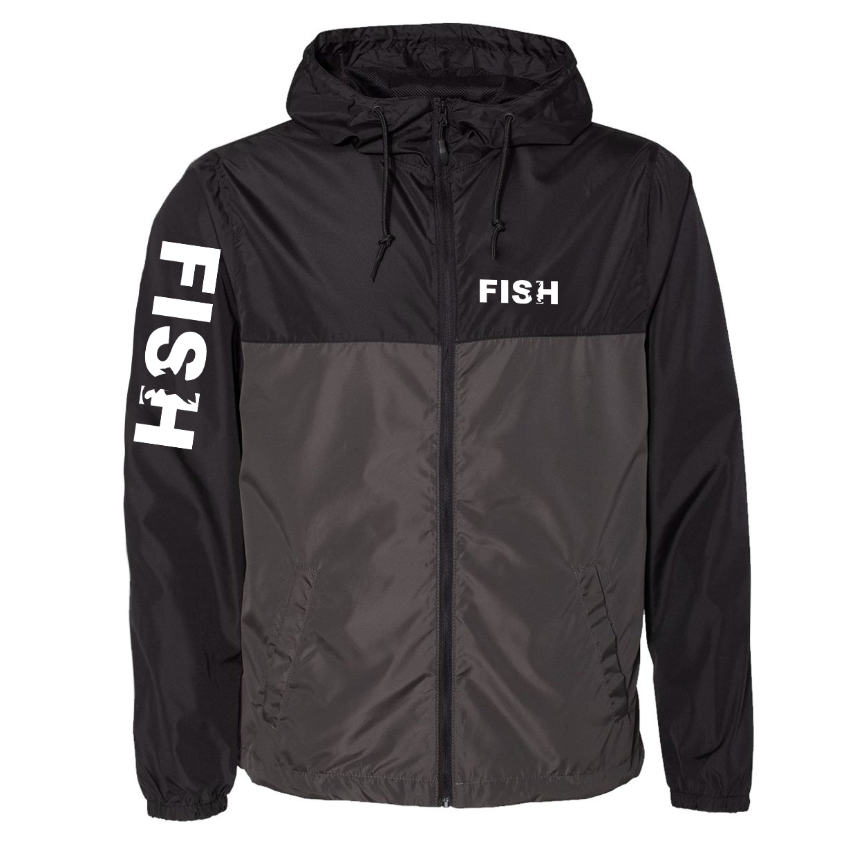 Fish Catch Logo Classic Lightweight Windbreaker Black/Graphite (White Logo)
