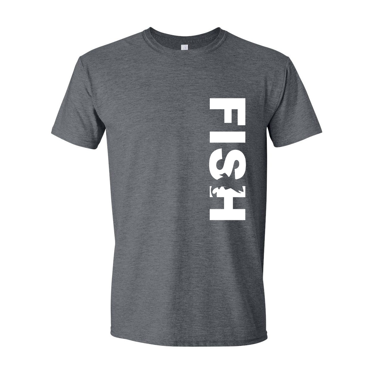 Fish Catch Logo Classic Vertical T-Shirt Dark Heather Gray (White Logo)