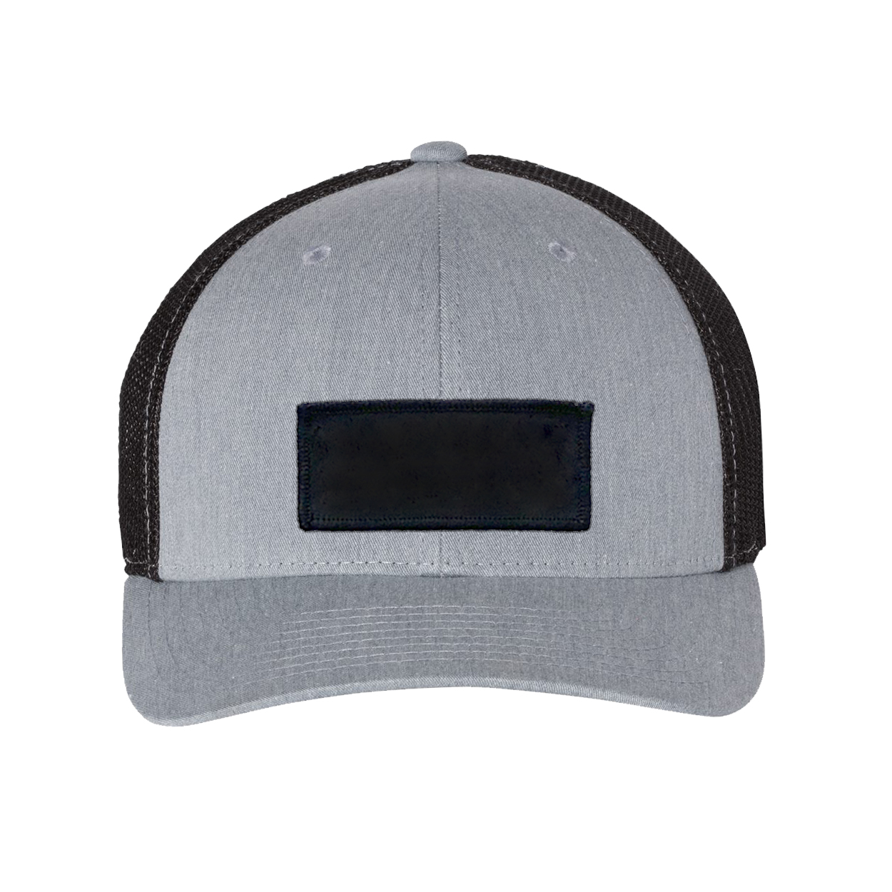 Product Details: Classic Woven Patch Snapback Trucker Hat Heather Gray/Black (BW 6 PANEL SNAPBACK MESH 5216)