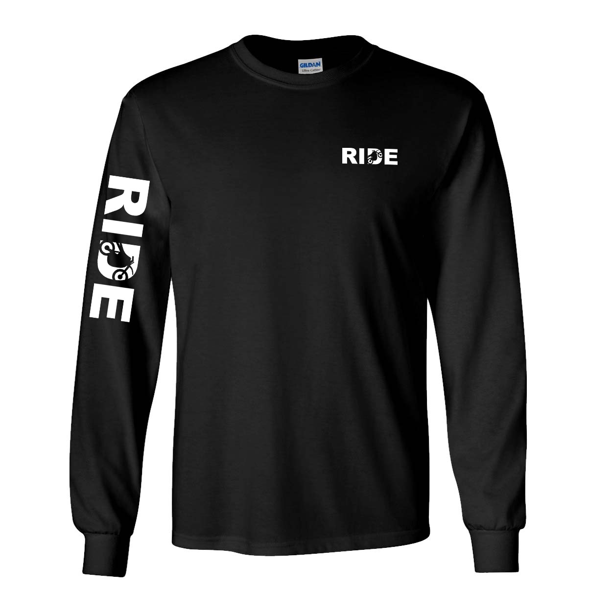 Ride Moto Logo Night Out Long Sleeve T-Shirt with Arm Logo Black (White Logo)