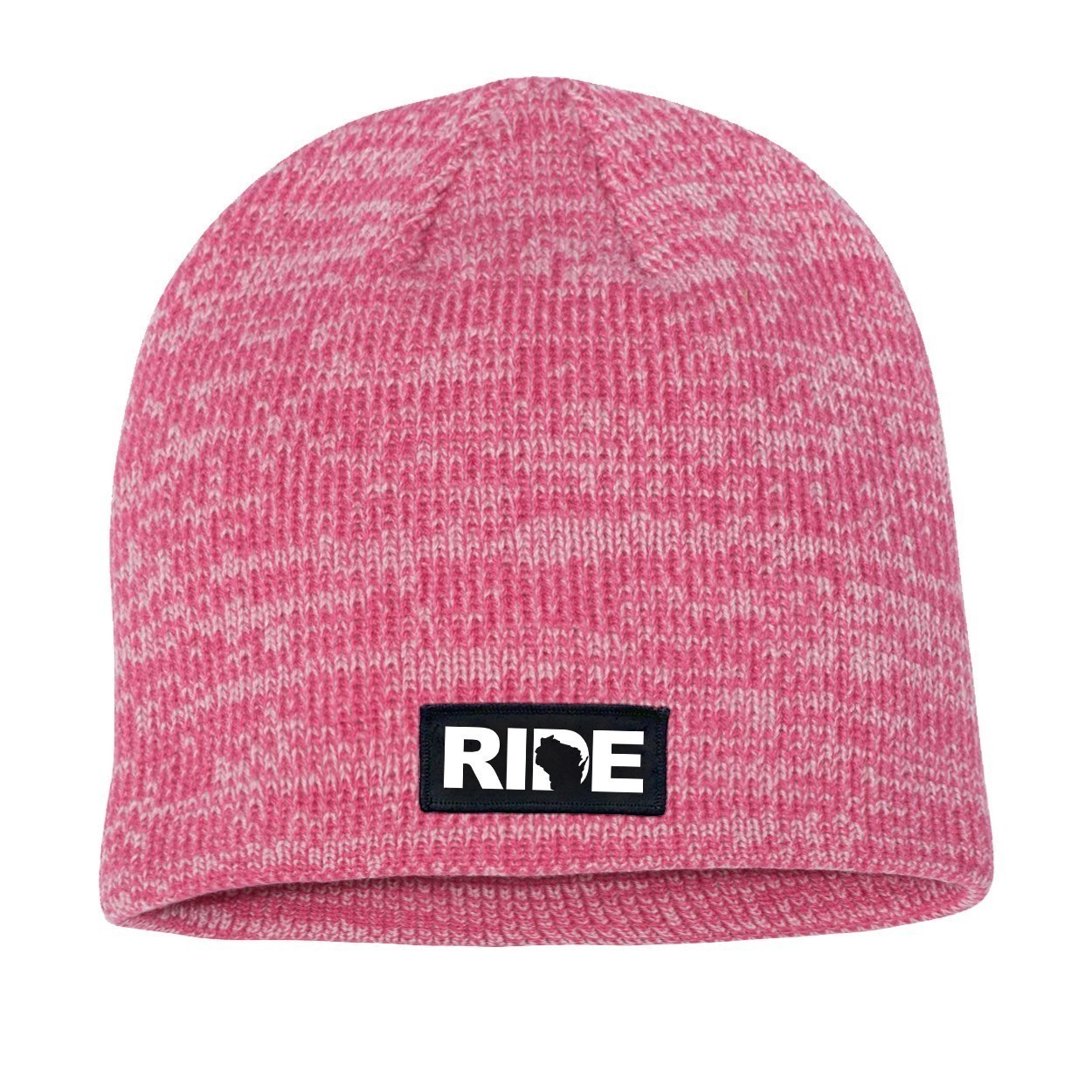 Ride Wisconsin Night Out Woven Patch Skully Marled Knit Beanie Pink/Dark Pink (White Logo)