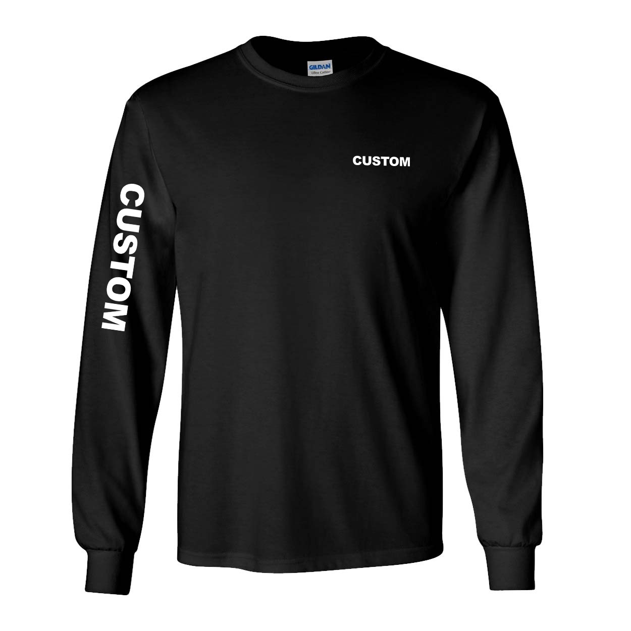 Custom Life Brand Logo Night Out Long Sleeve T-Shirt with Arm Logo Black (White Logo)