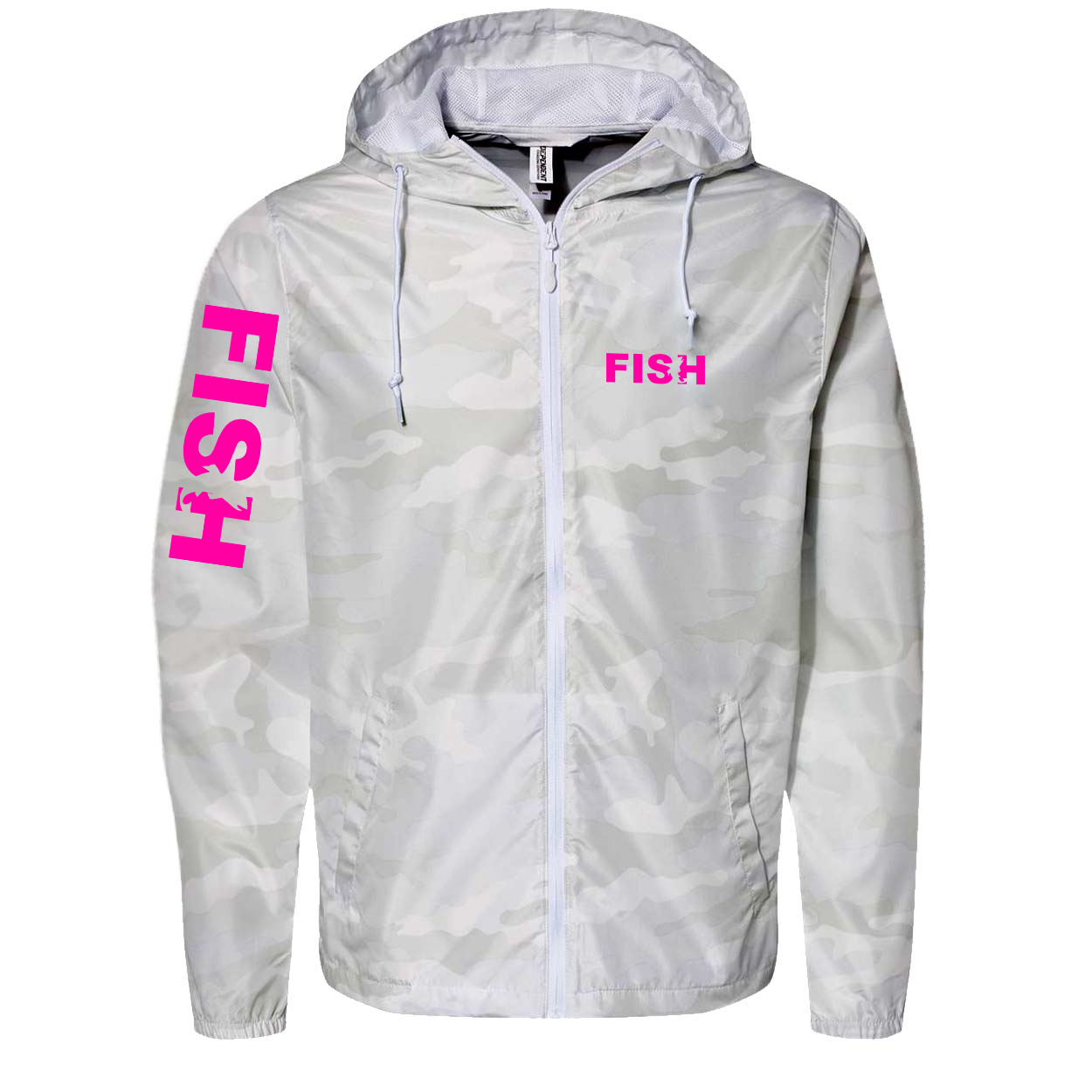 Fish Catch Logo Classic Lightweight Windbreaker White Camo (Pink Logo)