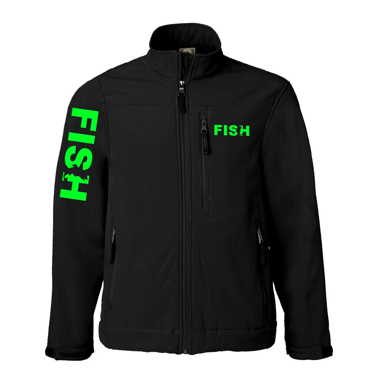 Fish Catch Logo Classic Soft Shell Weatherproof Jacket (Green Logo)