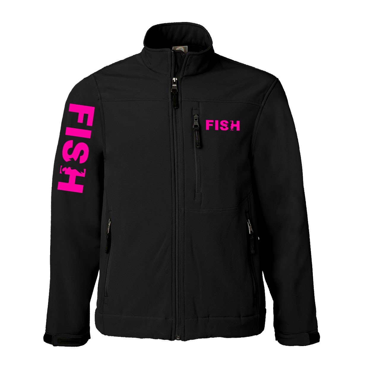 Fish Catch Logo Classic Soft Shell Weatherproof Jacket (Pink Logo)