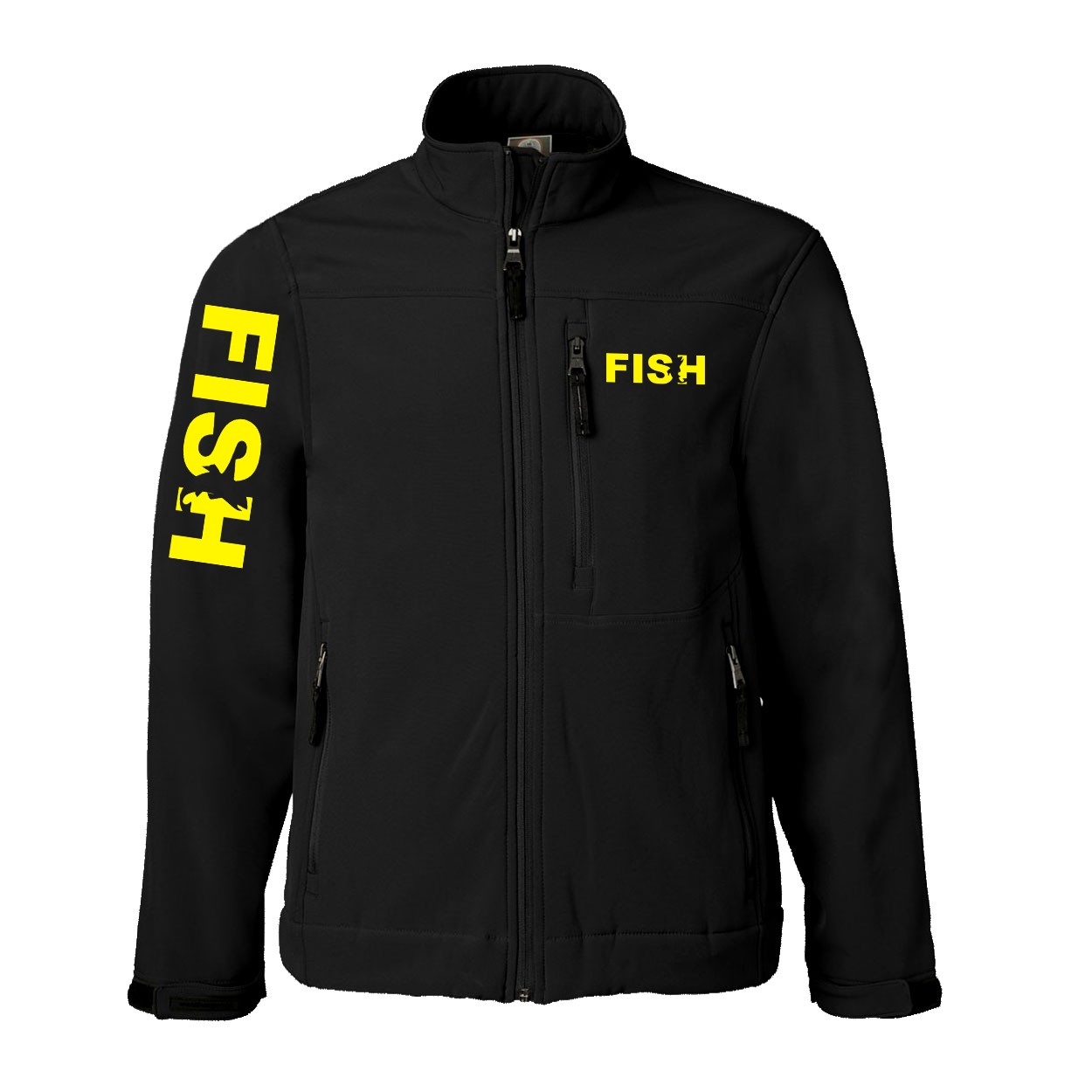 Fish Catch Logo Classic Soft Shell Weatherproof Jacket (Yellow Logo)