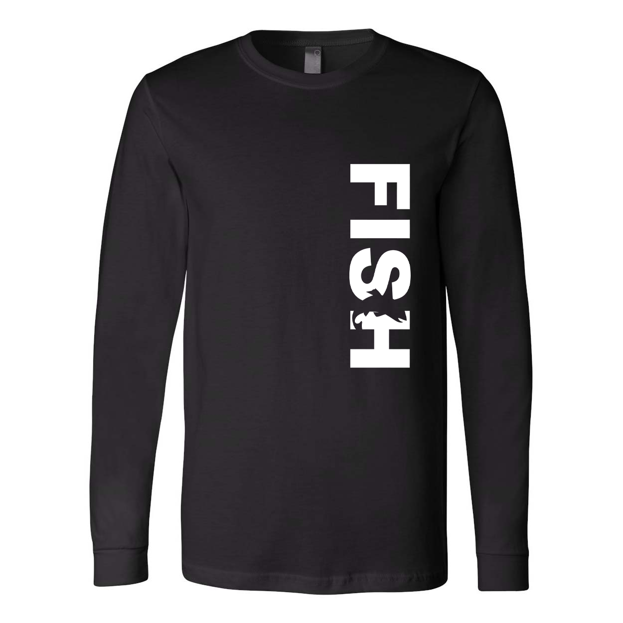 Fish Catch Logo Classic Vertical Premium Long Sleeve T-Shirt Black (White Logo)
