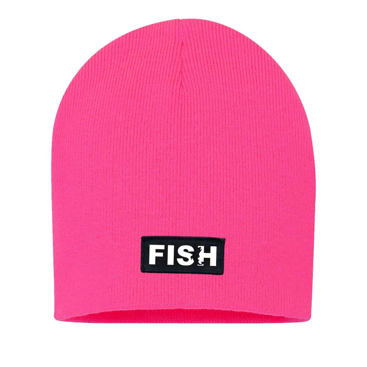 Fish Catch Logo Night Out Woven Patch Skully Beanie Pink (White Logo)