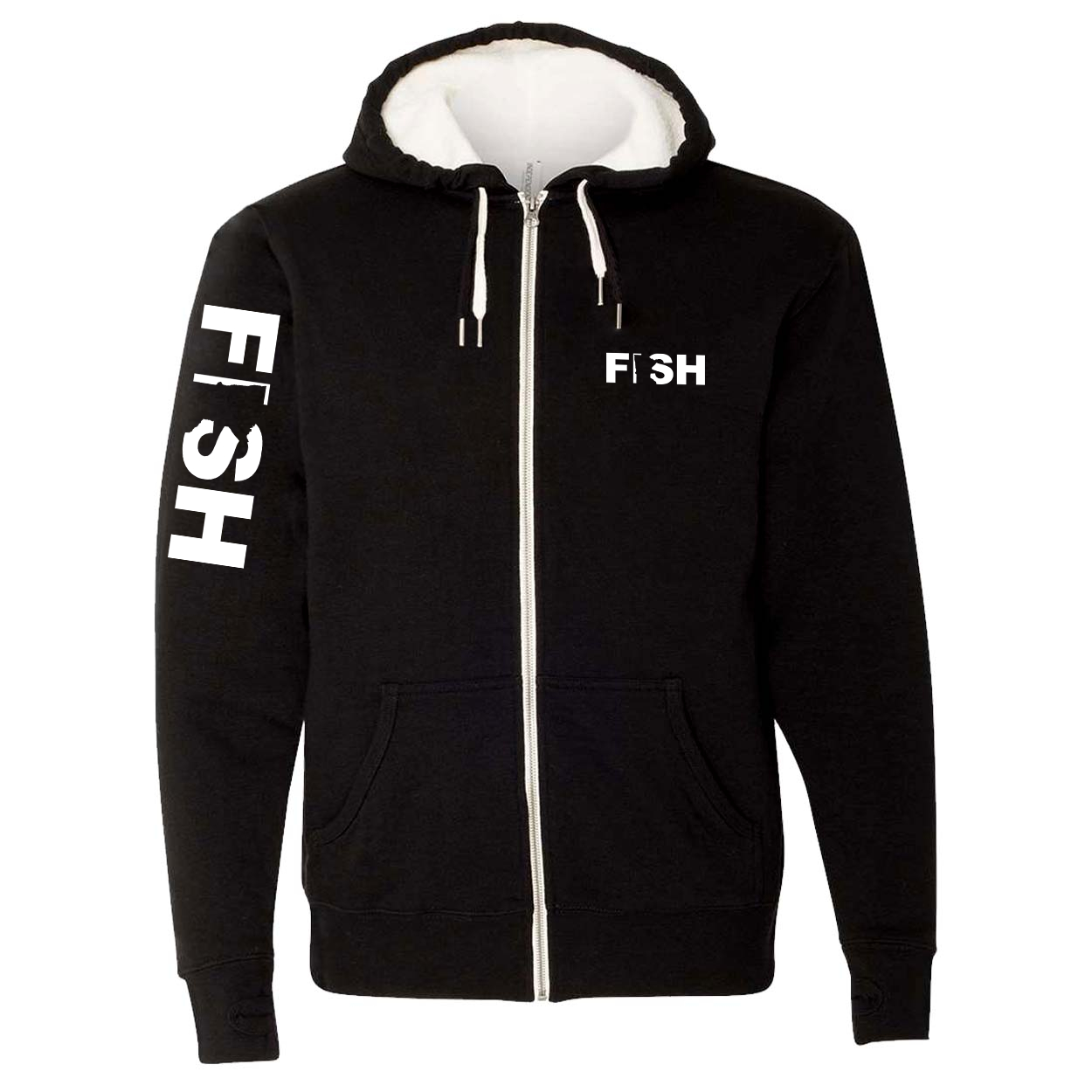 Fish Minnesota Classic Sherpa-Lined Hooded Zip Up Sweatshirt Black (White Logo)