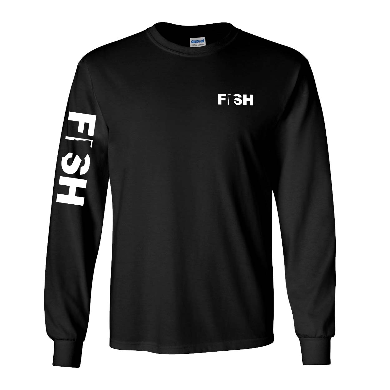 Fish Minnesota Night Out Long Sleeve T-Shirt with Arm Logo Black (White Logo)