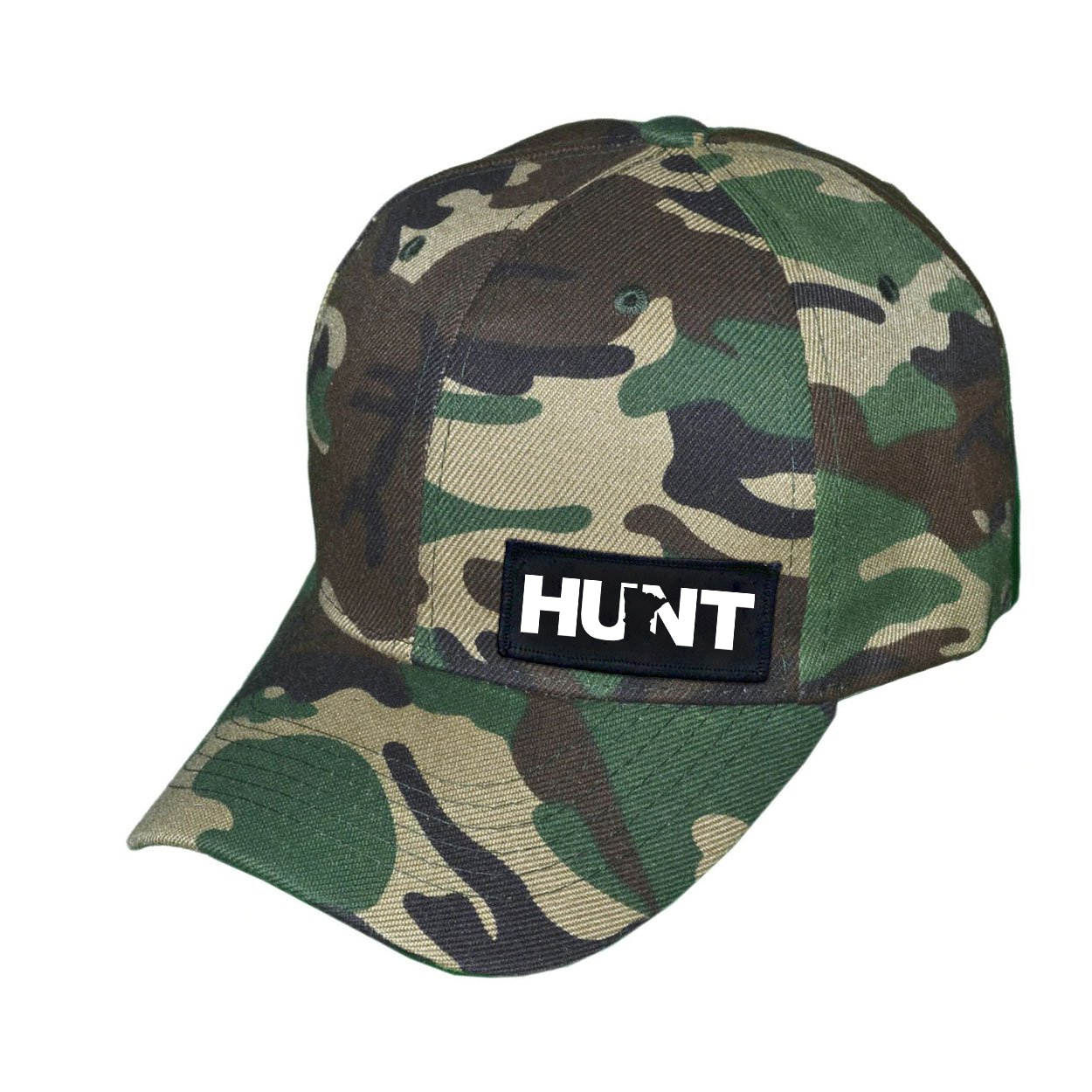 Hunt Minnesota Night Out Woven Patch Velcro Trucker Hat Camo (White Logo)