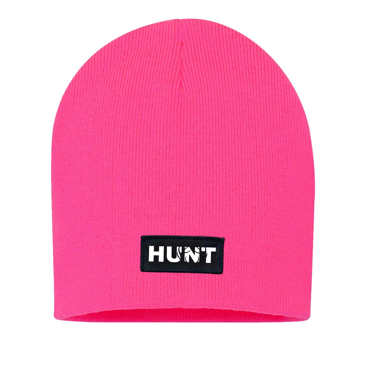 Hunt Rack Logo Night Out Woven Patch Skully Beanie Pink (White Logo)